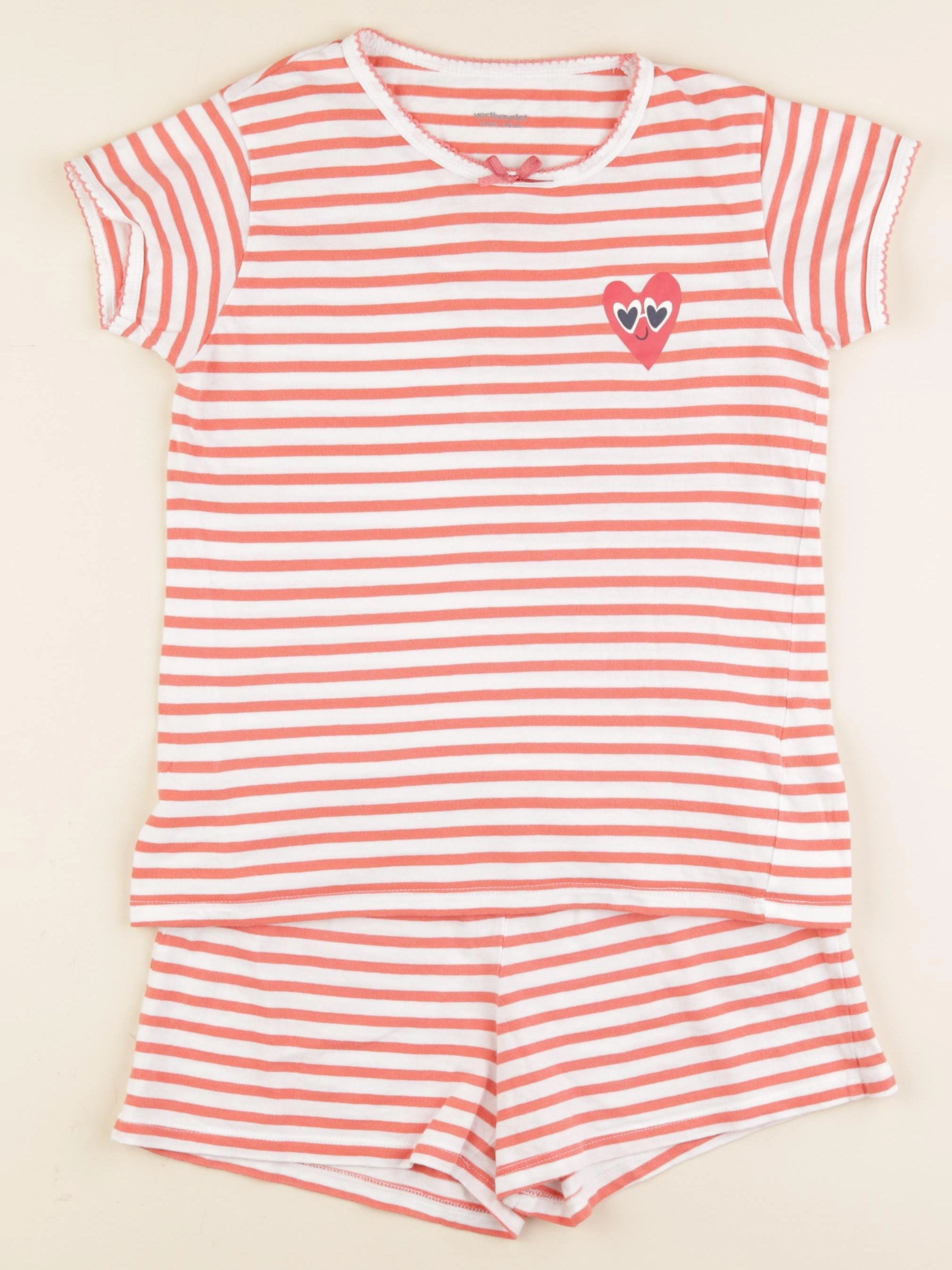 Vertbaudet - pyjama coton blanc, orange - 10 ans