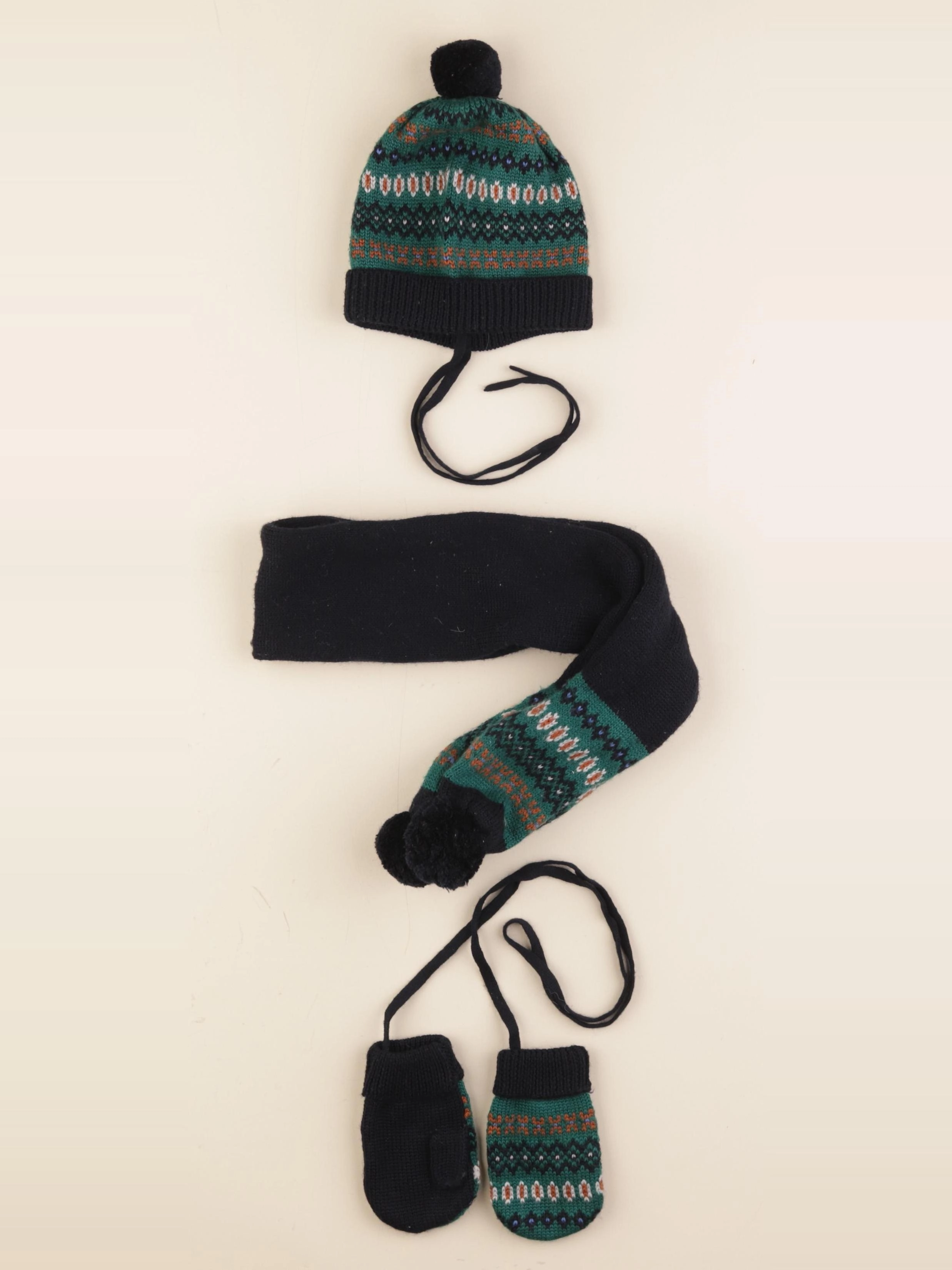 Jacadi - ensemble bonnet/moufles/écharpe bleu, vert - 18 mois