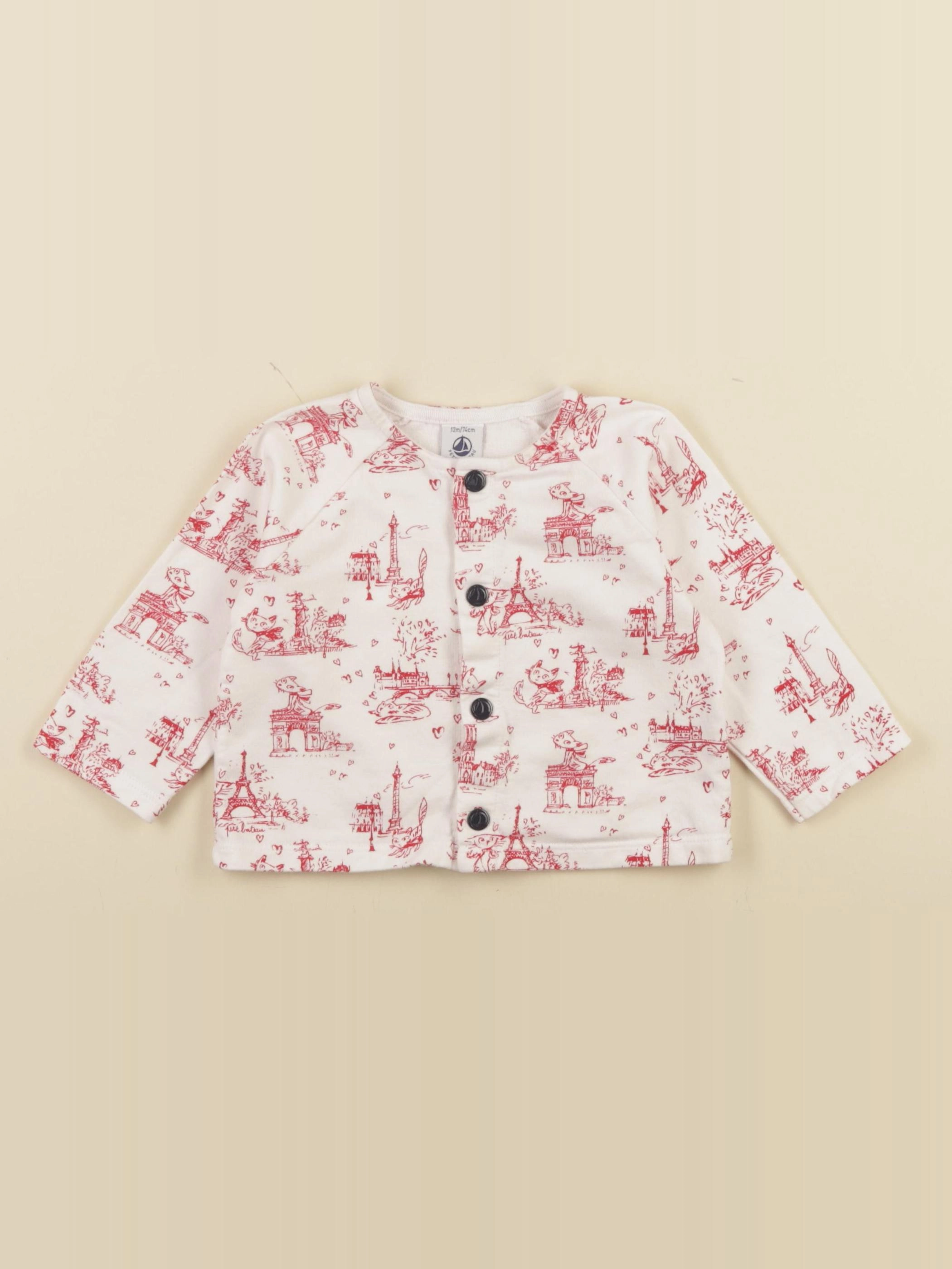 Petit Bateau - gilet blanc, rouge - 12 mois