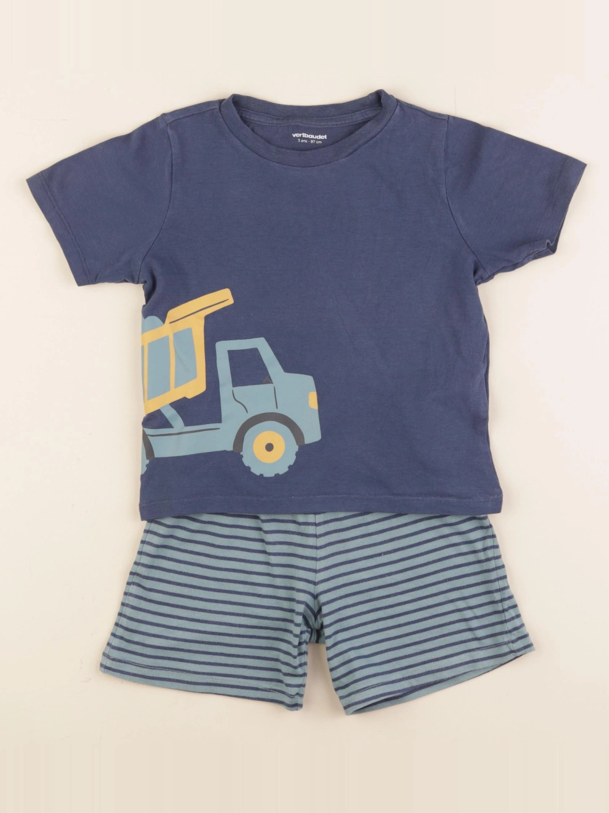 Vertbaudet - pyjama coton bleu, vert - 3 ans