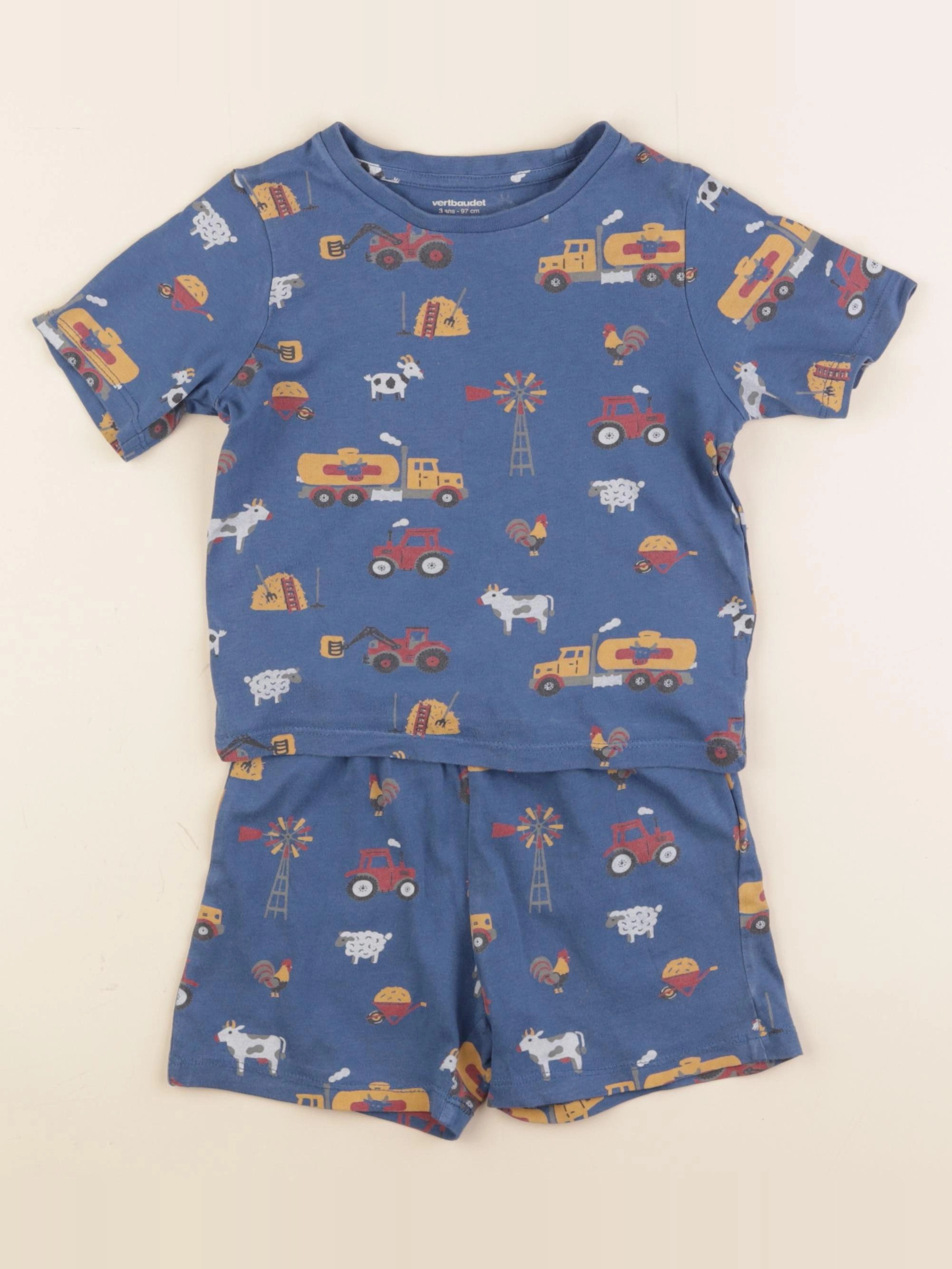 Vertbaudet - pyjama coton bleu, orange - 3 ans