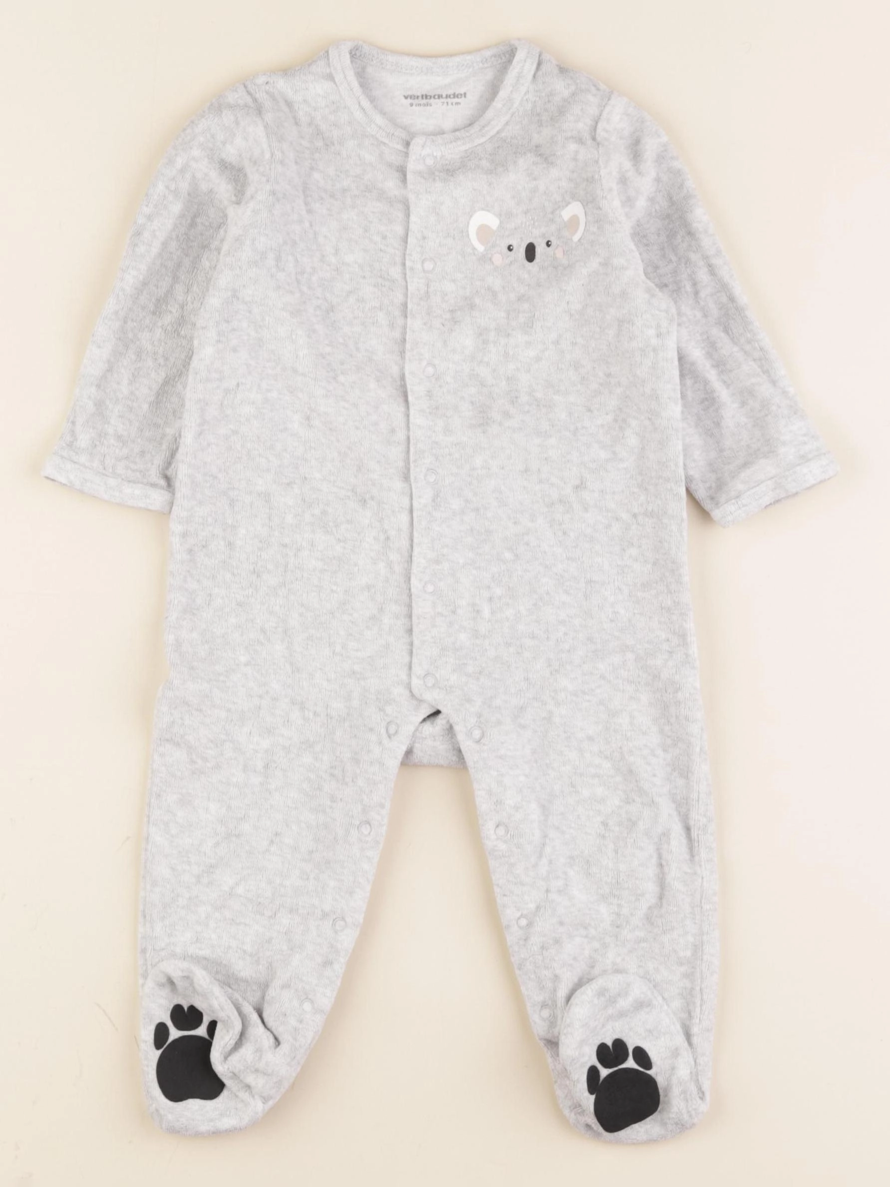 Vertbaudet - pyjama velours gris - 9 mois