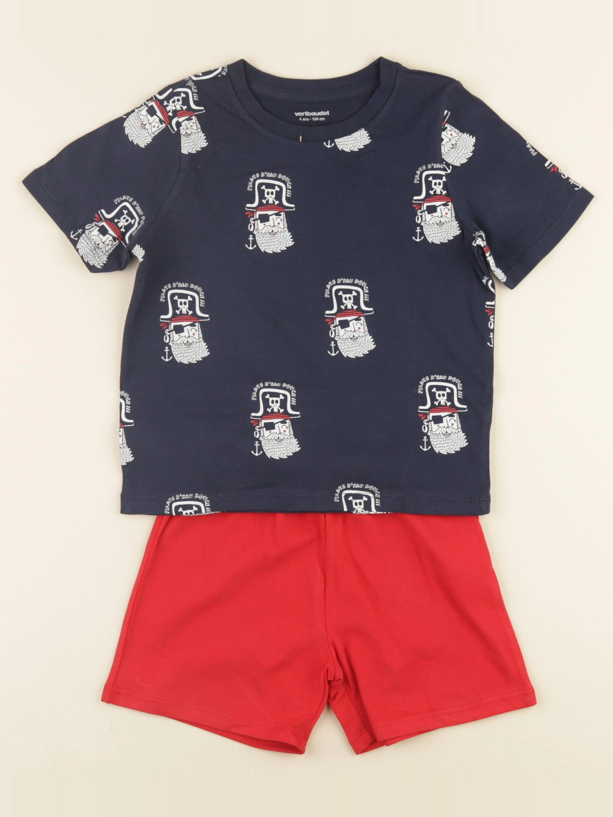 Vertbaudet - pyjama coton bleu, rouge - 4 ans