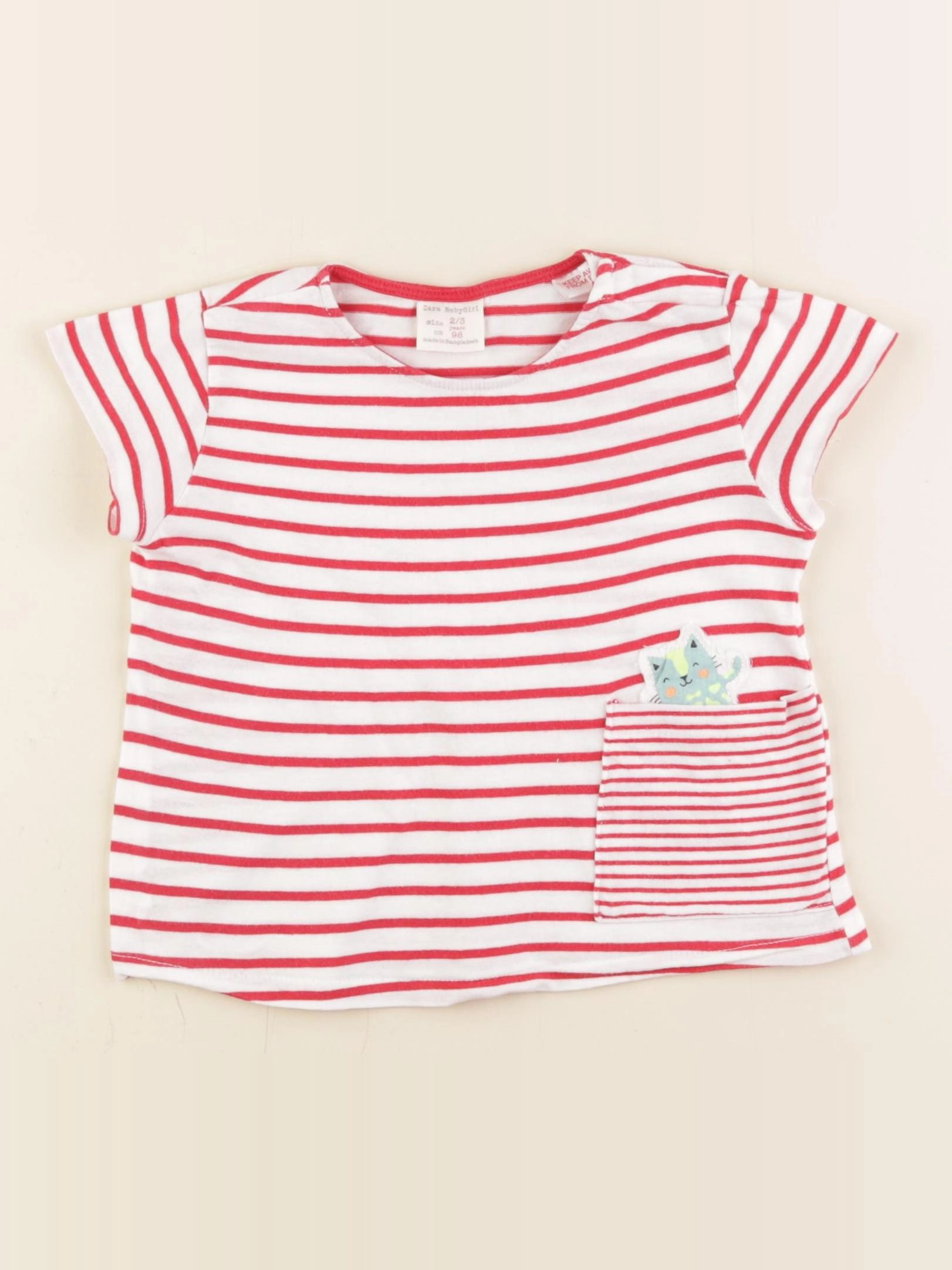 Zara - tee-shirt blanc, rouge - 2/3 ans