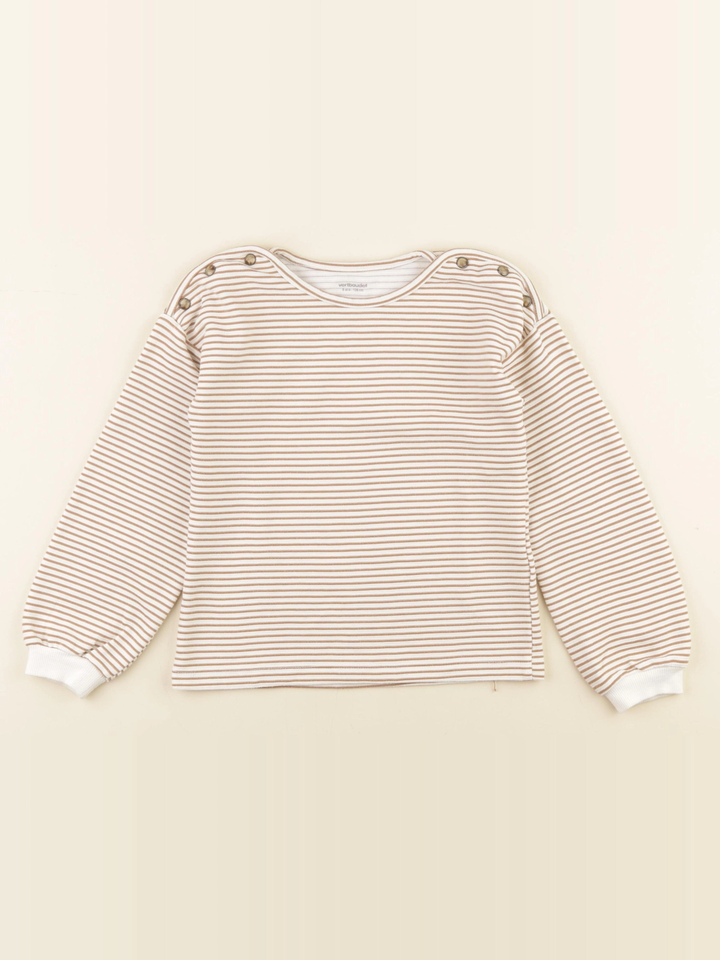 Vertbaudet - sweat blanc, marron - 8 ans