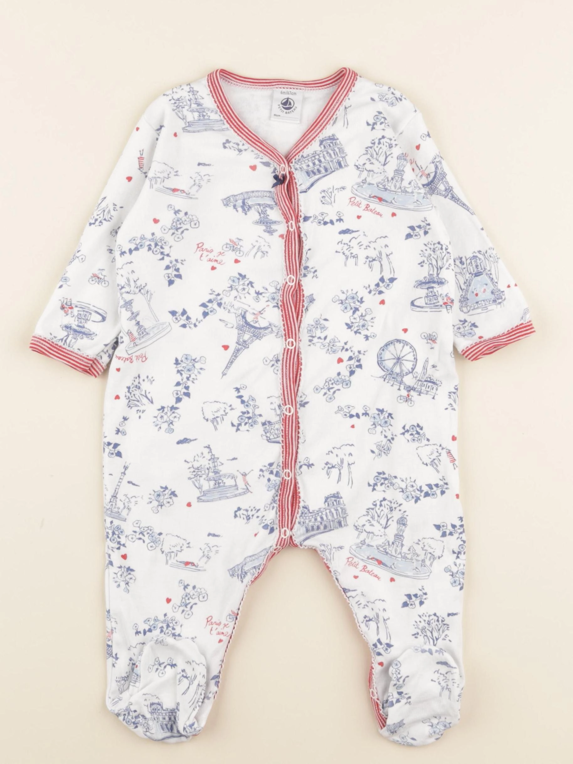 Petit Bateau - pyjama coton blanc - 6 mois