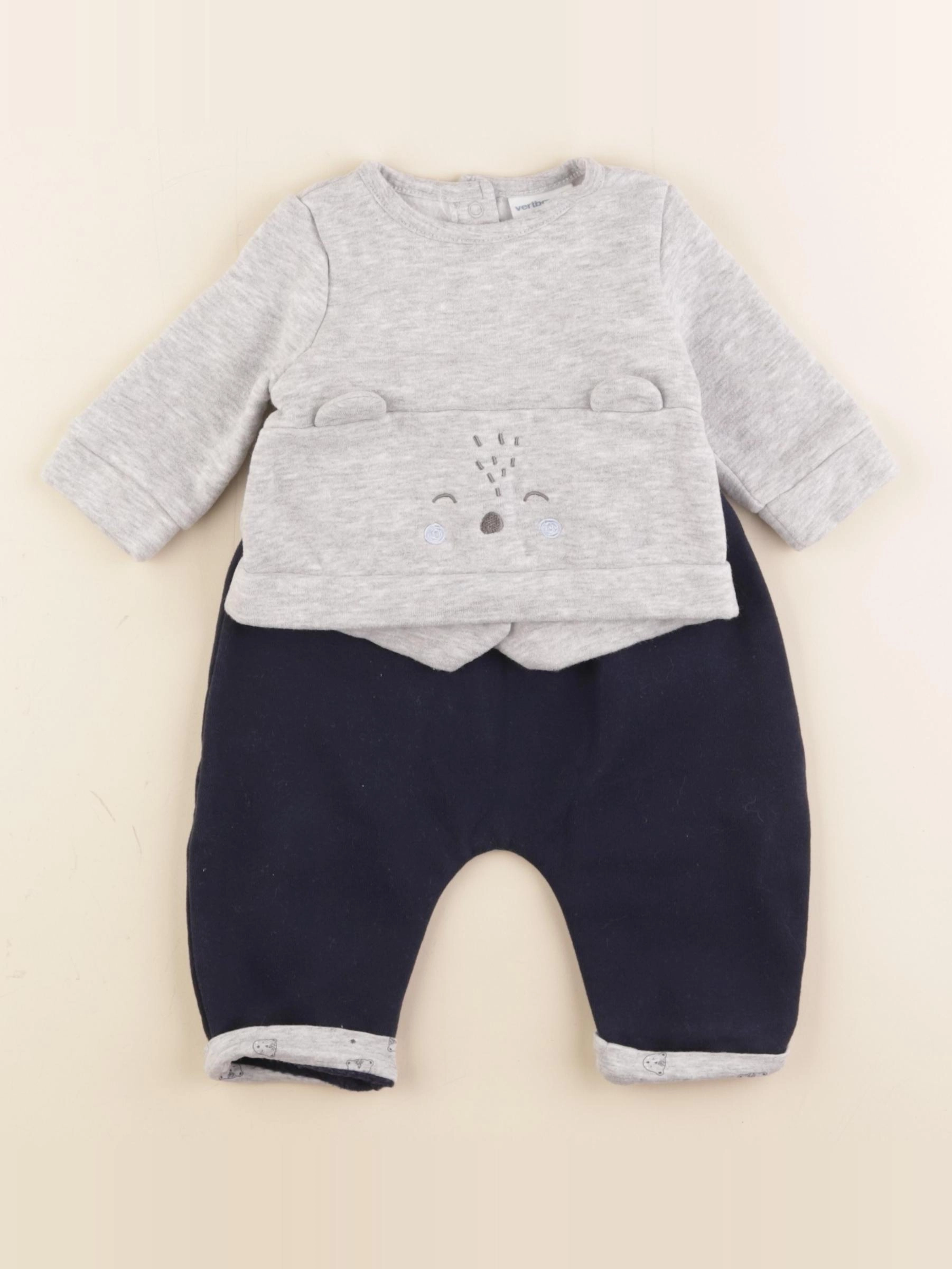 Vertbaudet - ensemble bleu, gris - 3 mois