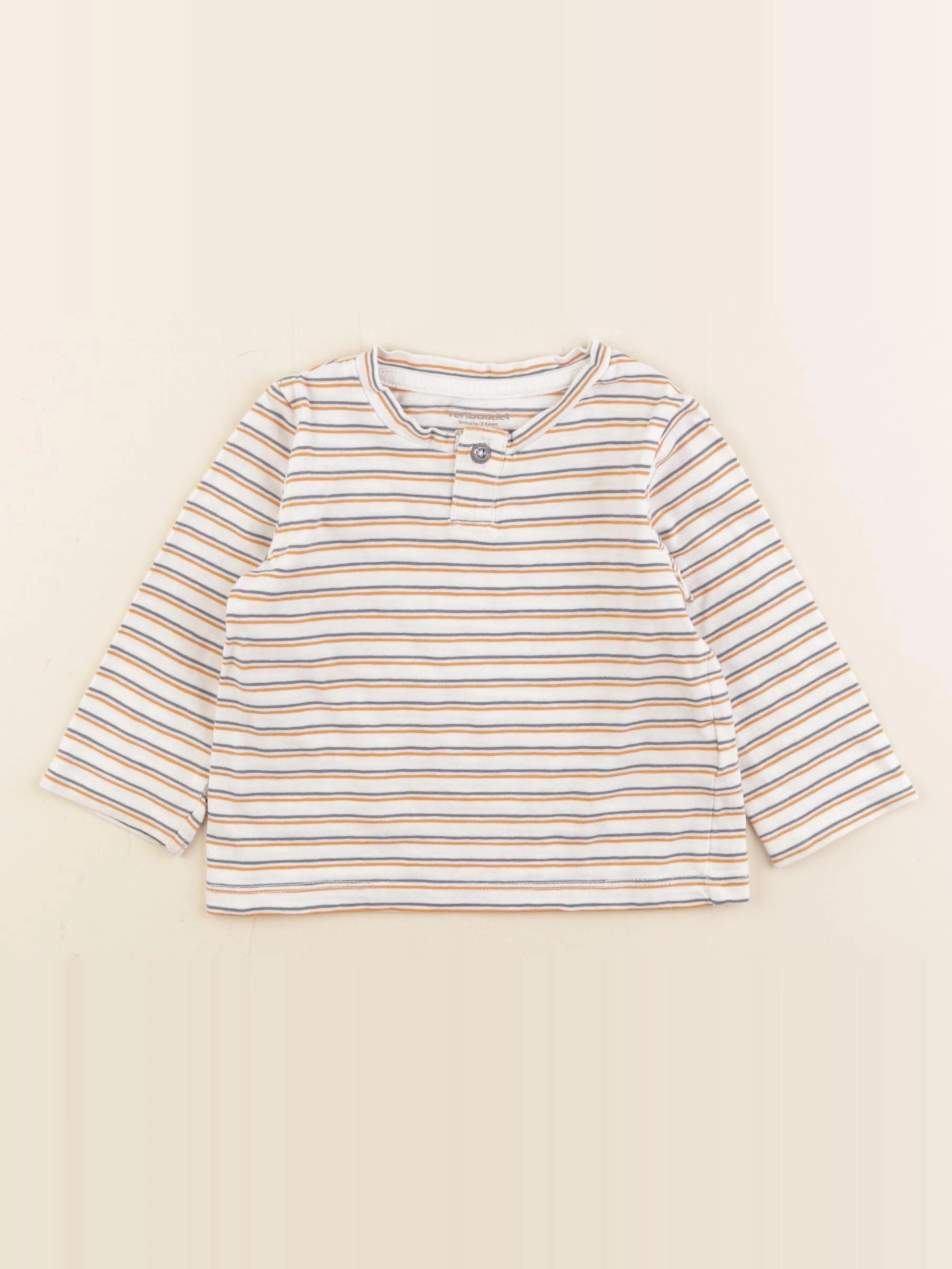 Vertbaudet - tee-shirt blanc, bleu, jaune - 9 mois