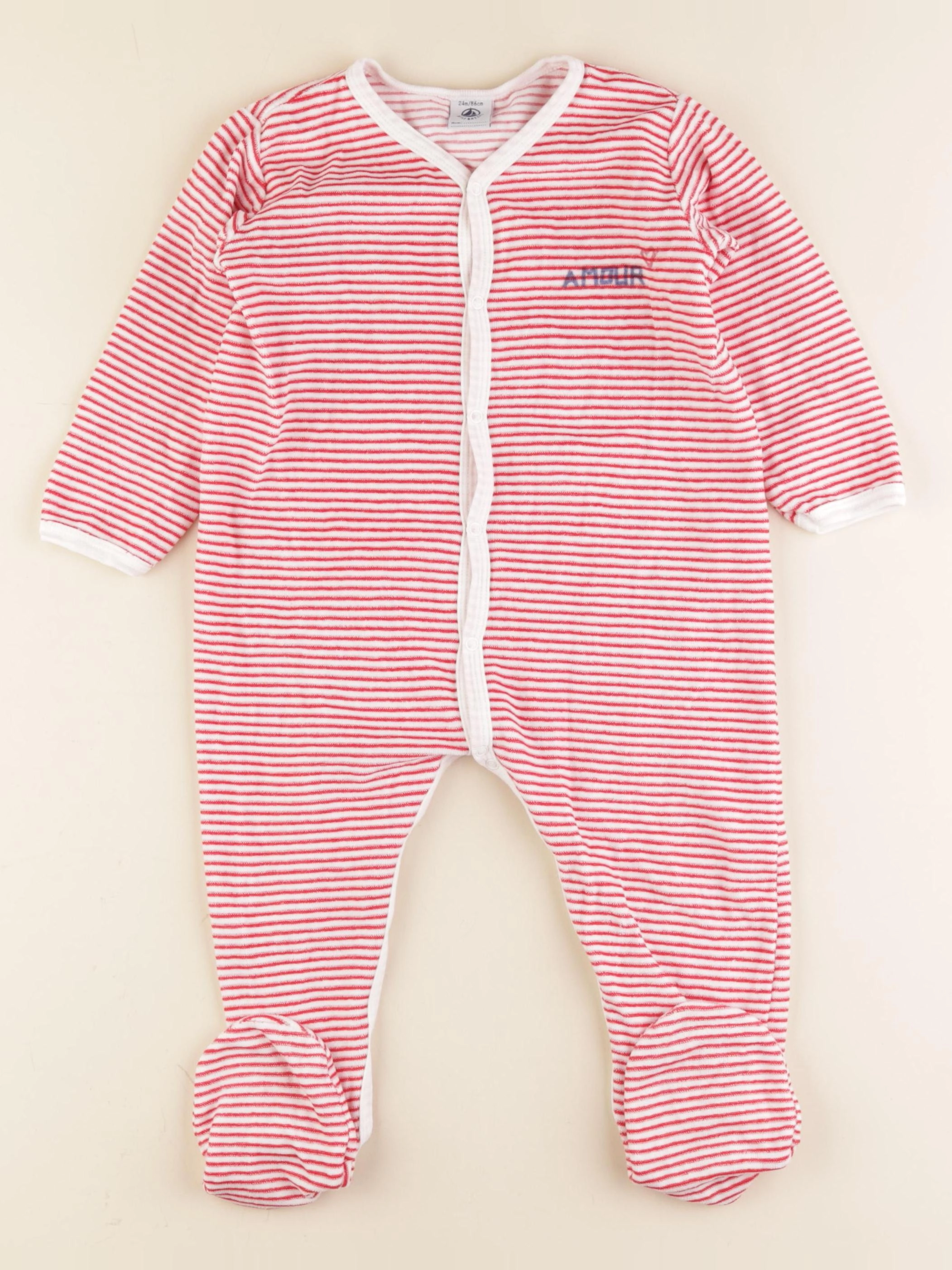 Petit Bateau - pyjama velours rouge, blanc - 24 mois