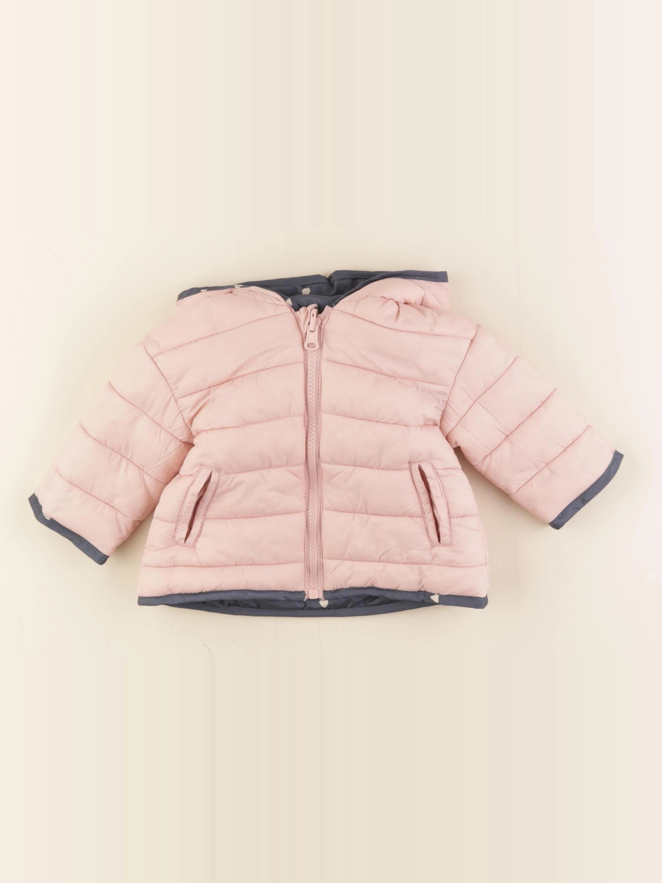 Vertbaudet - doudoune gris, rose - 6 mois