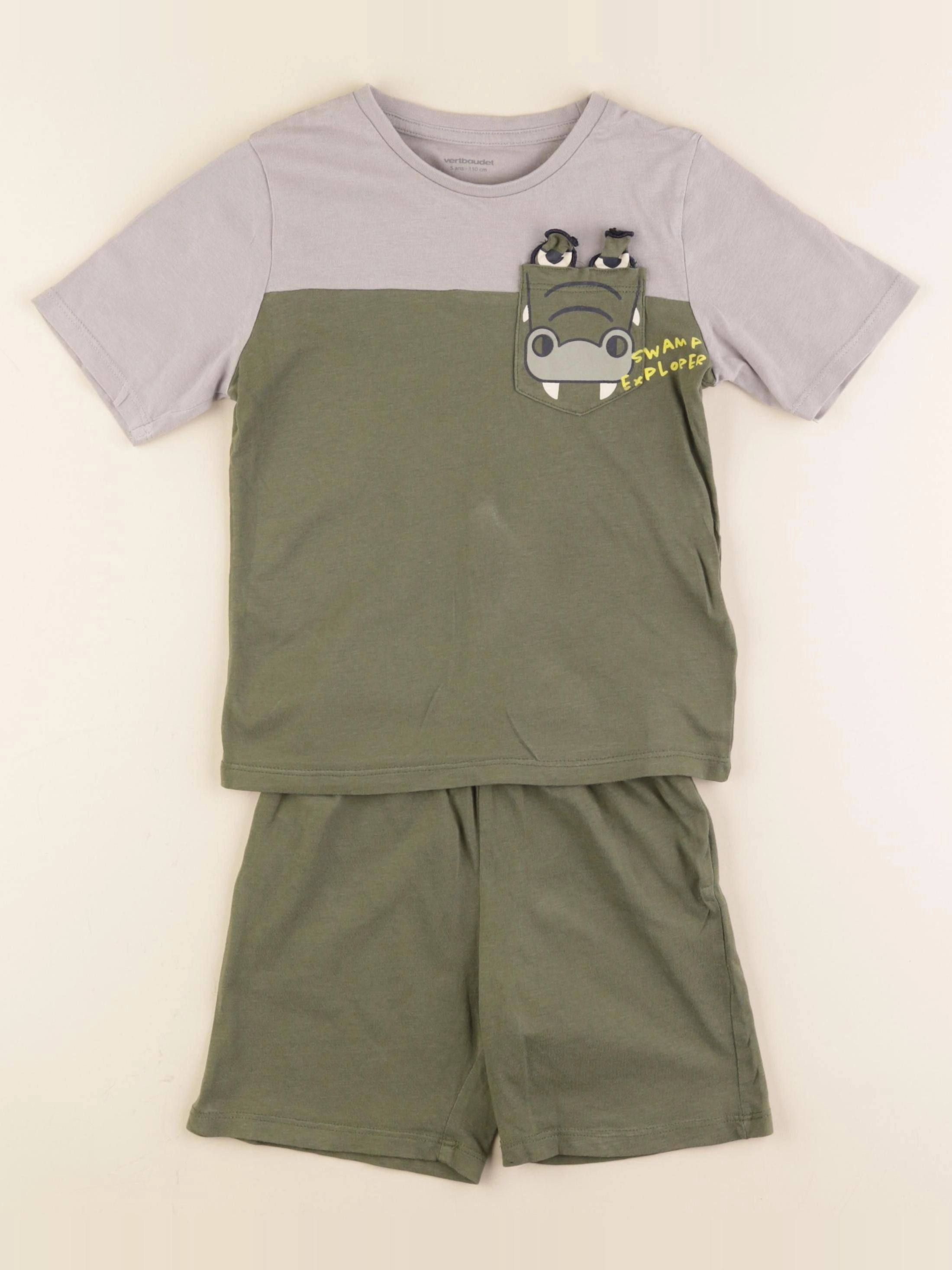 Vertbaudet - pyjama coton gris, vert - 5 ans