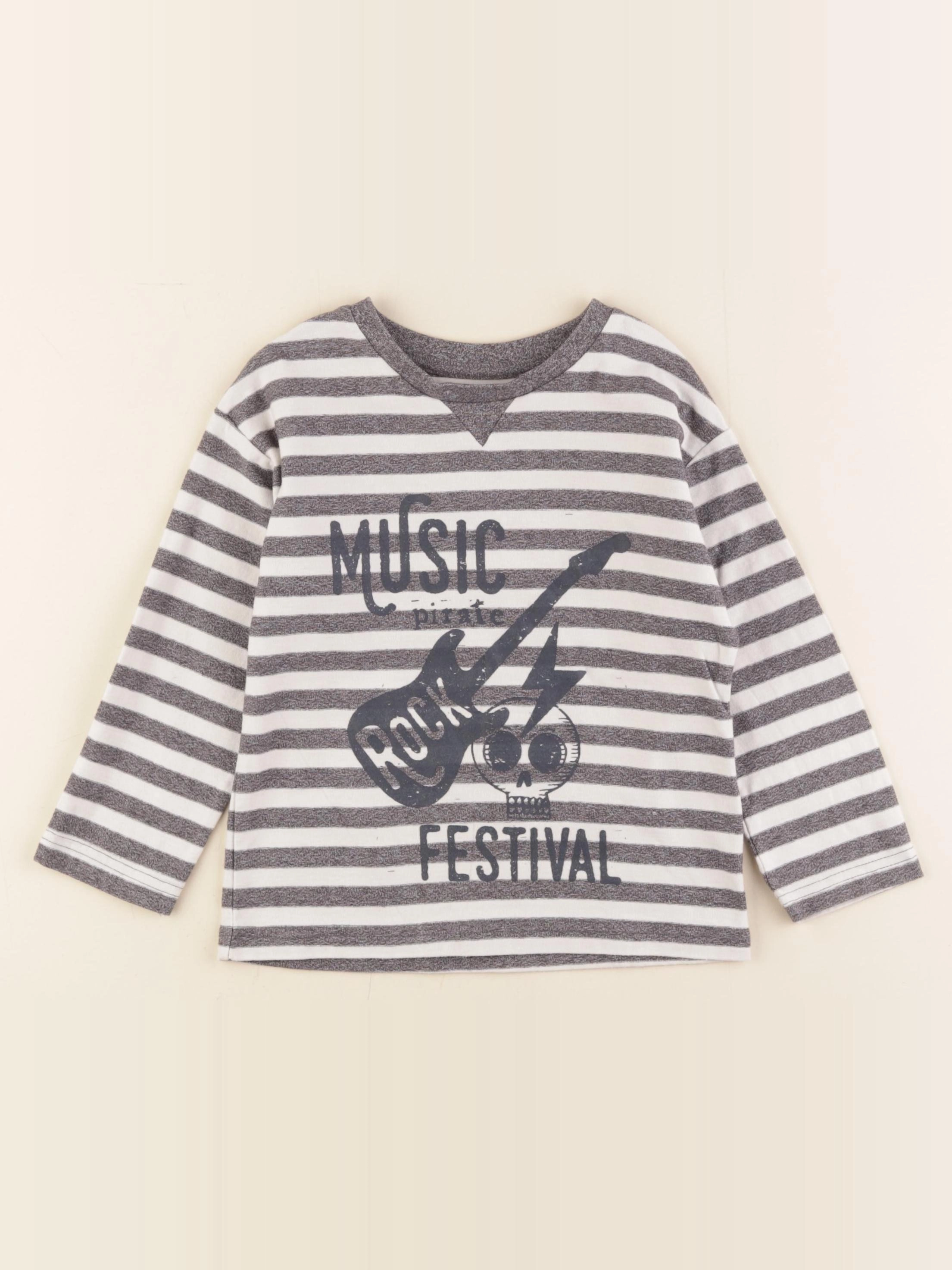 Vertbaudet - tee-shirt blanc, gris - 5 ans