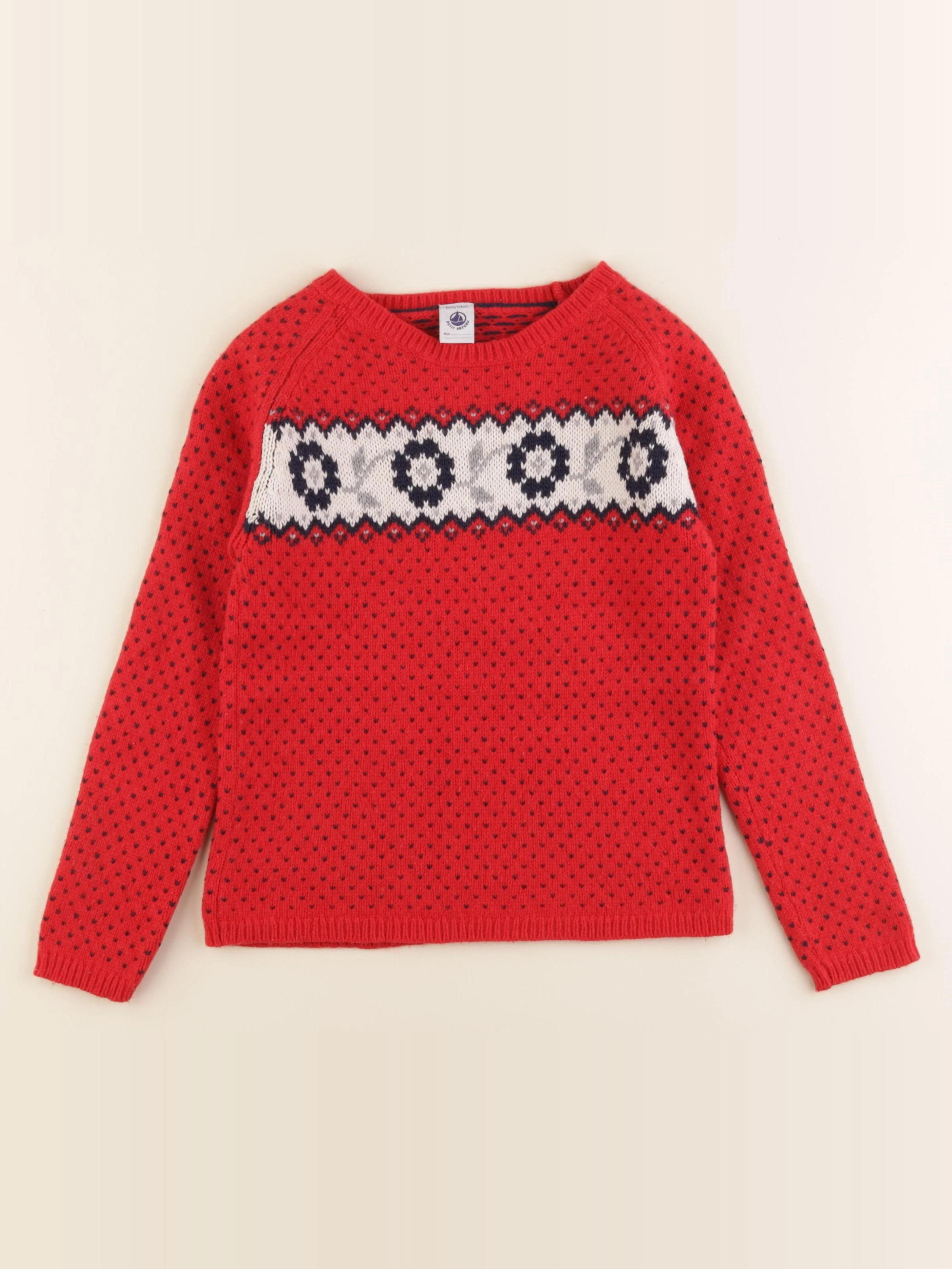 Petit Bateau - pull rouge - 8 ans