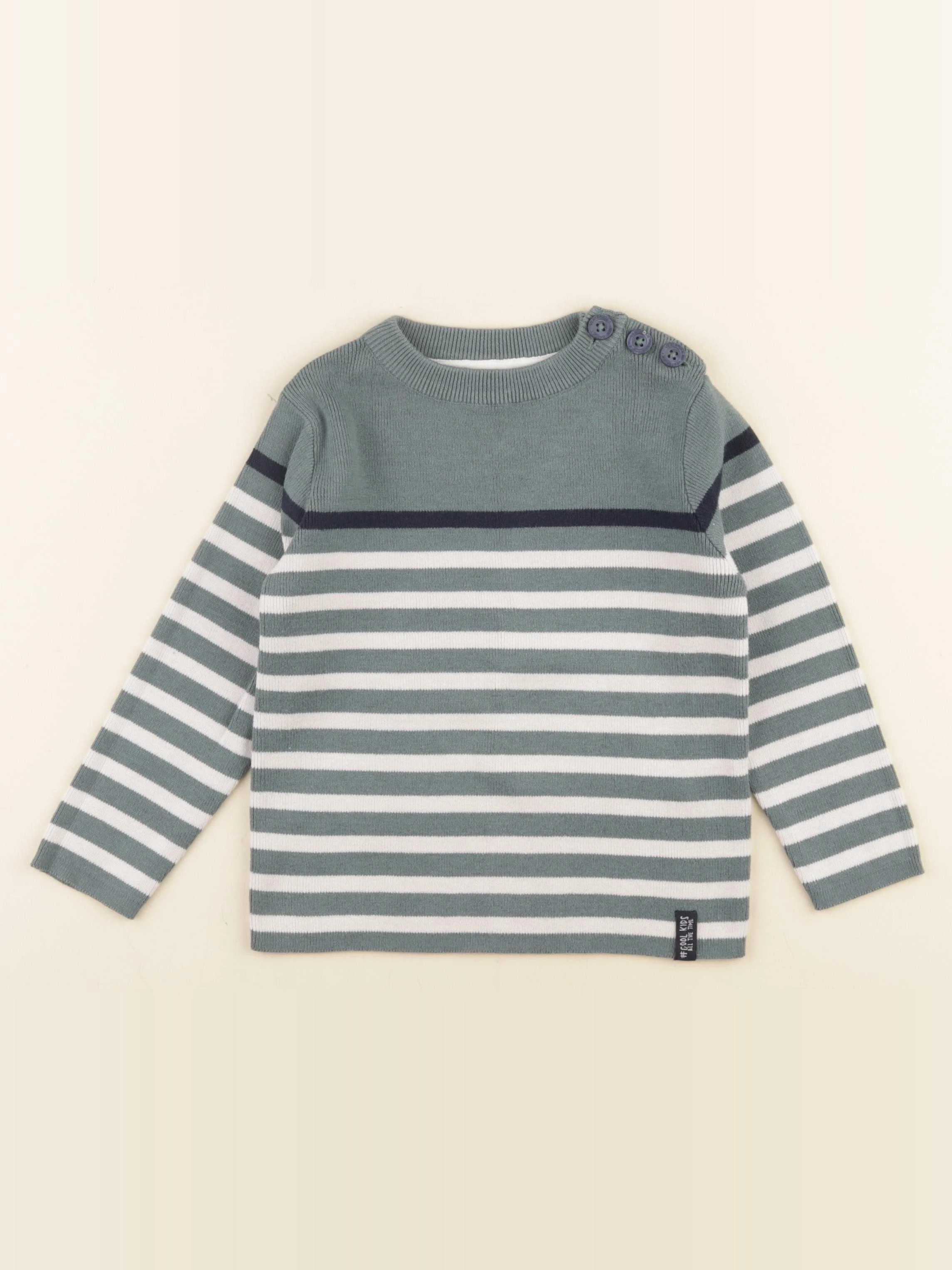 Vertbaudet - pull blanc, vert - 3 ans
