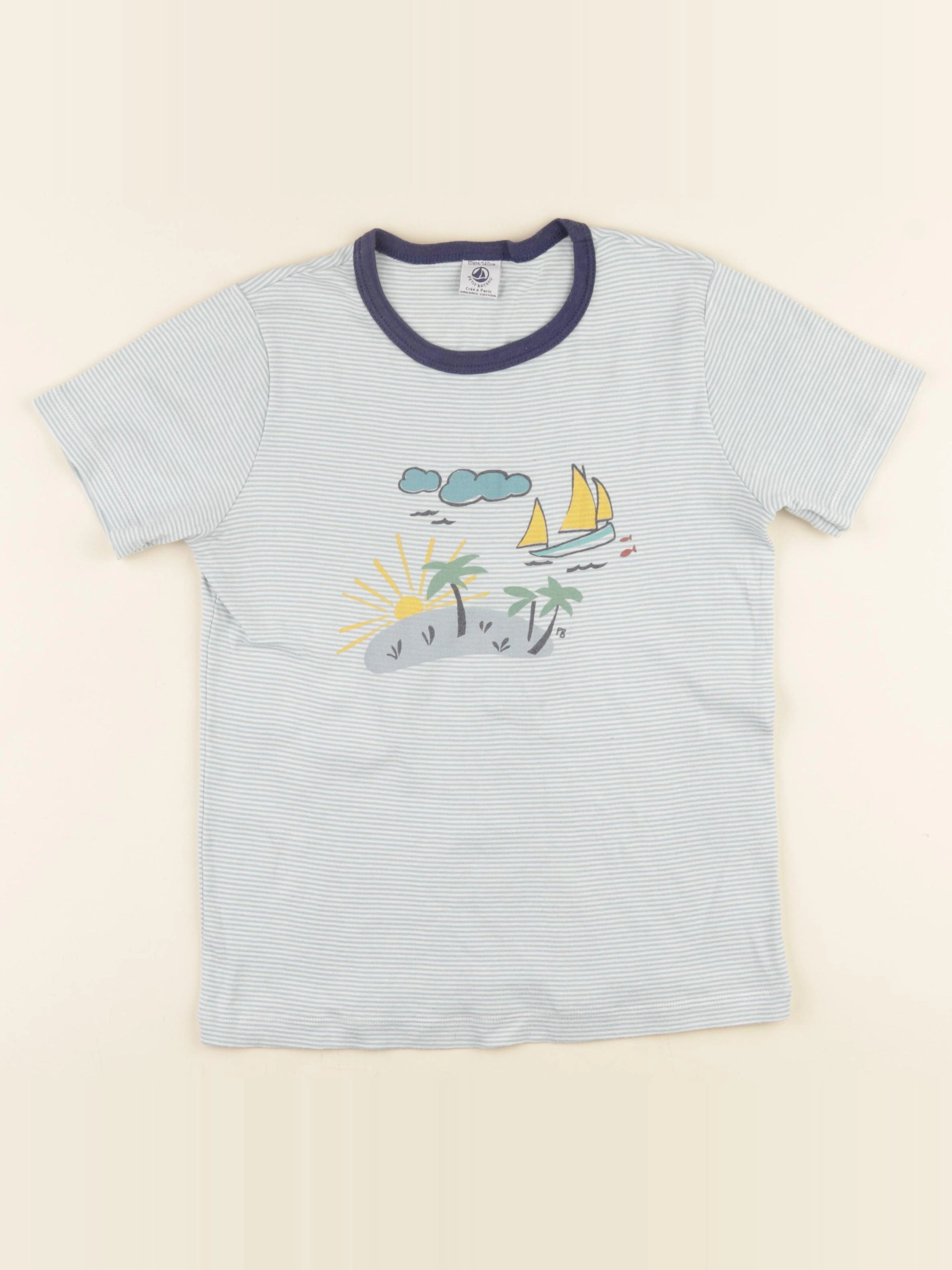 Petit Bateau - tee-shirt blanc, bleu - 10 ans