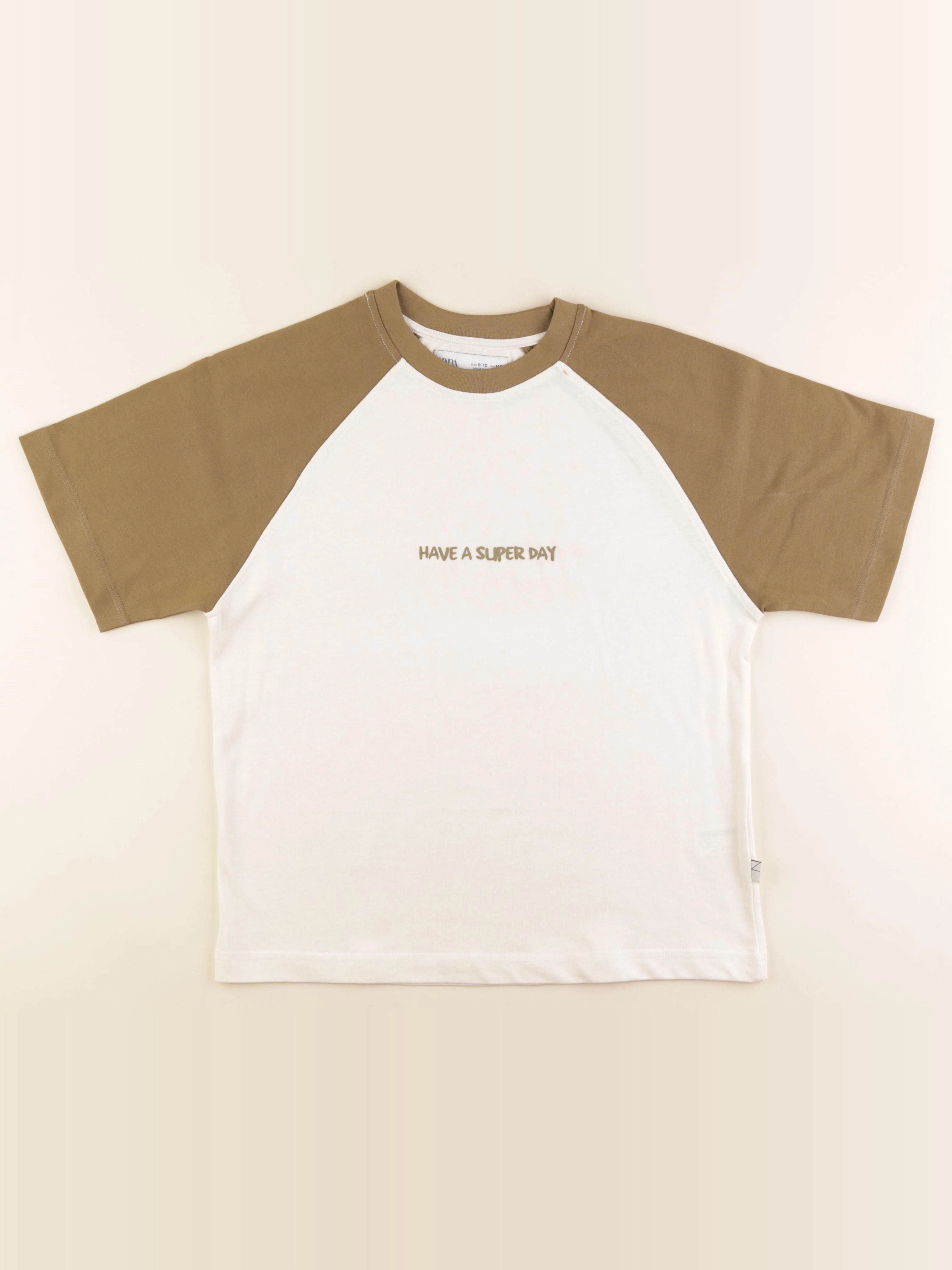 Zara - tee-shirt blanc, vert - 9/10 ans