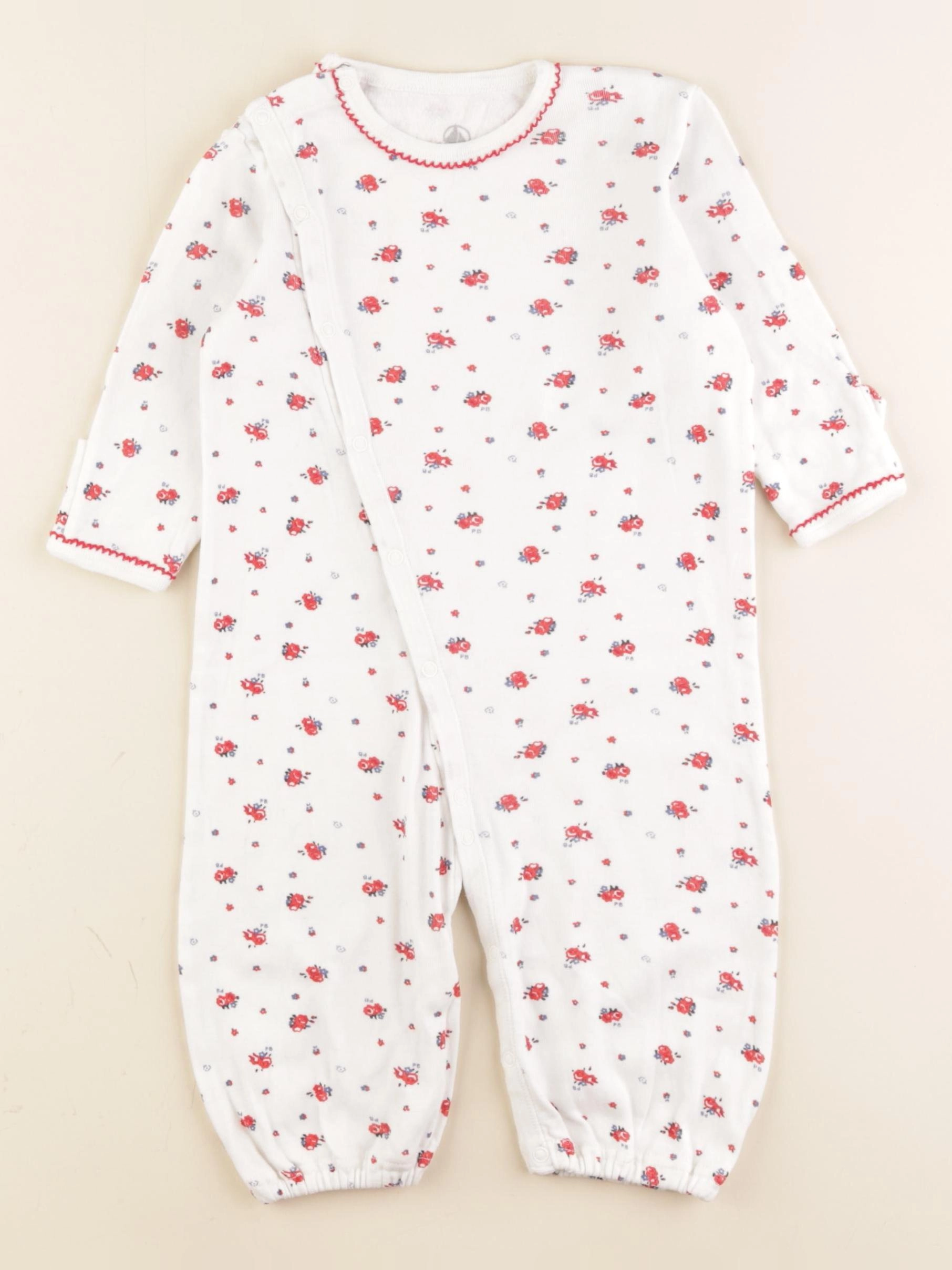 Petit Bateau - pyjama coton blanc, rouge - 6 mois