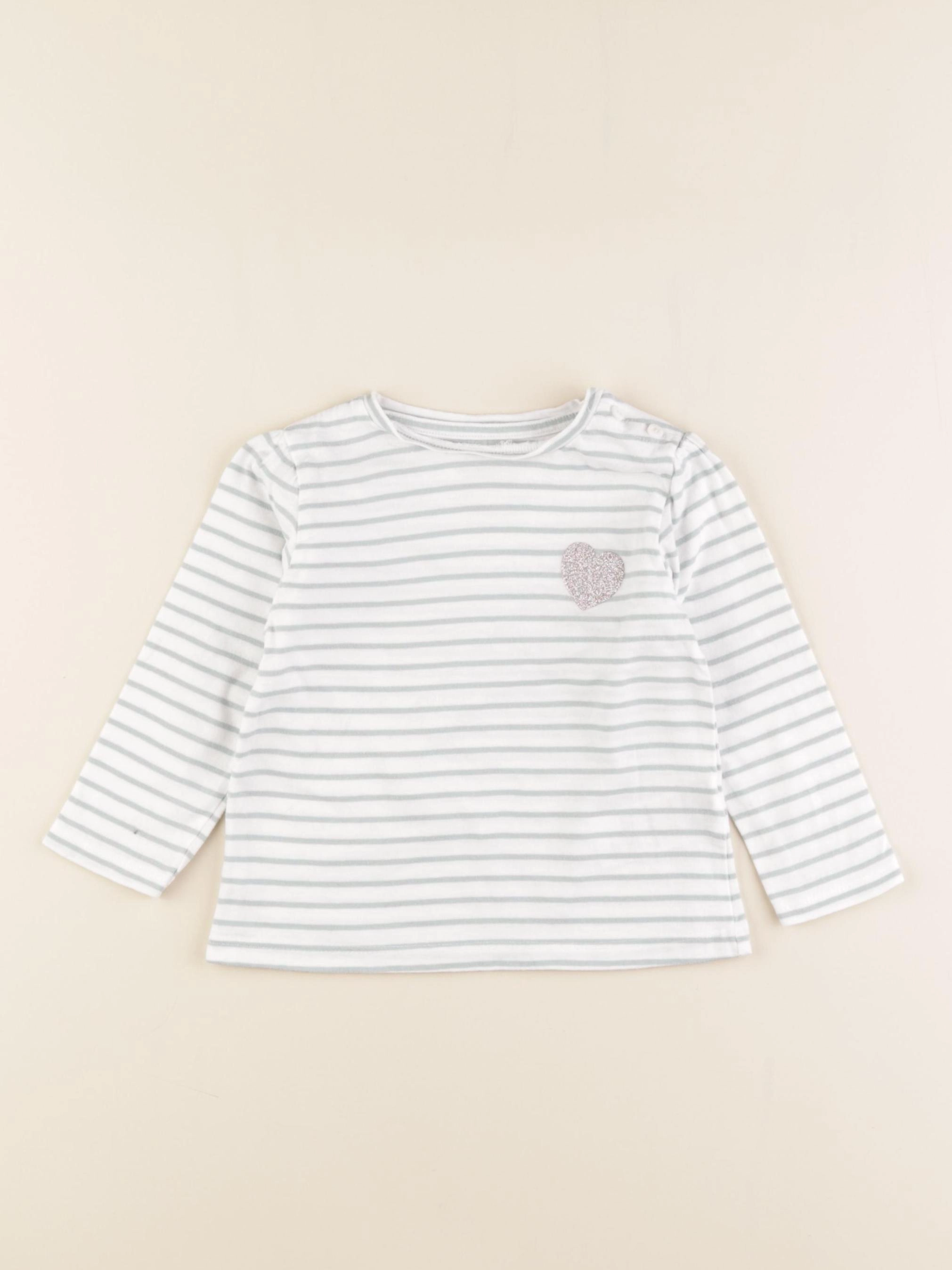 Vertbaudet - tee-shirt blanc, vert - 18 mois