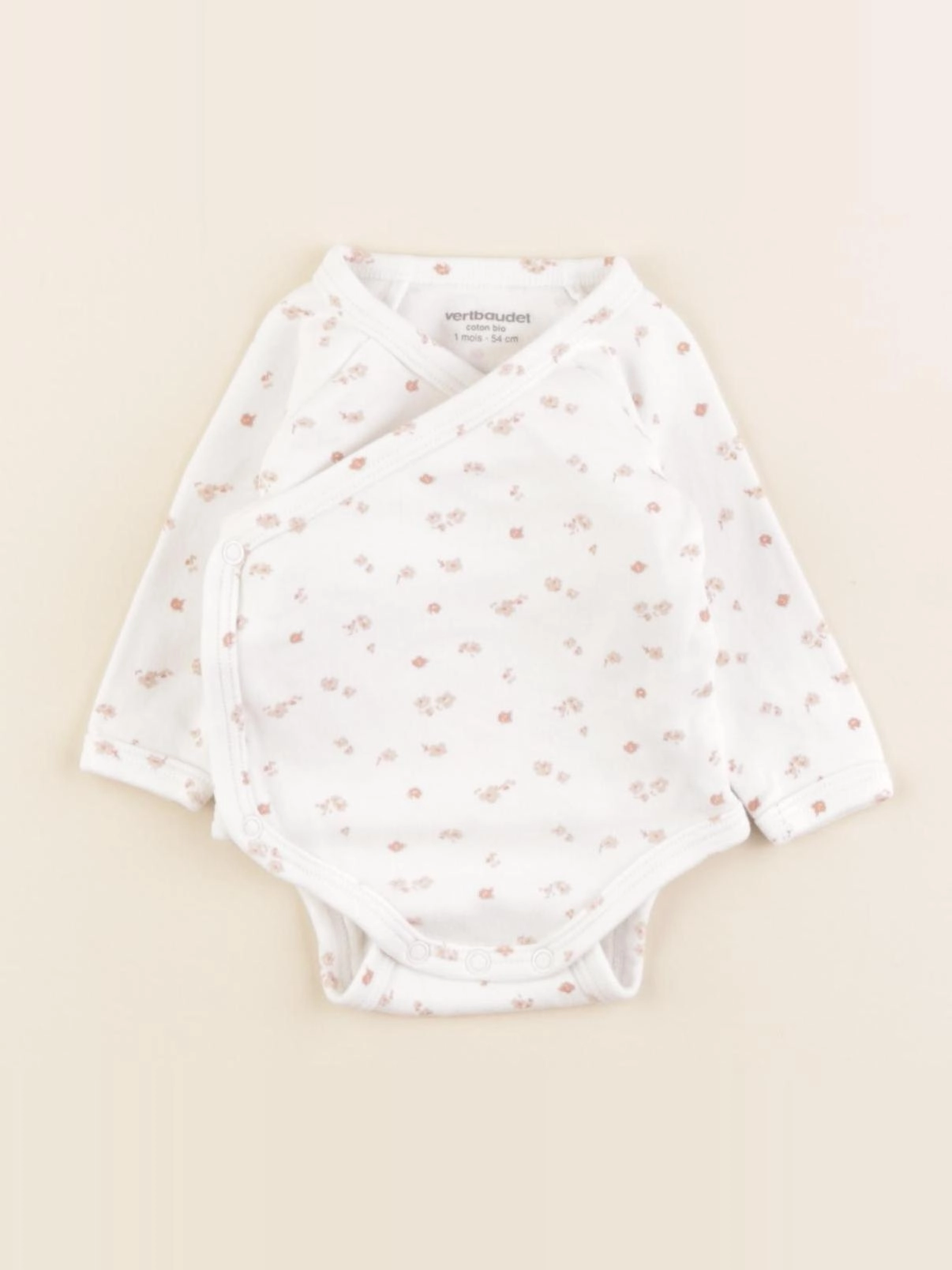Vertbaudet - body blanc, rose - 1 mois