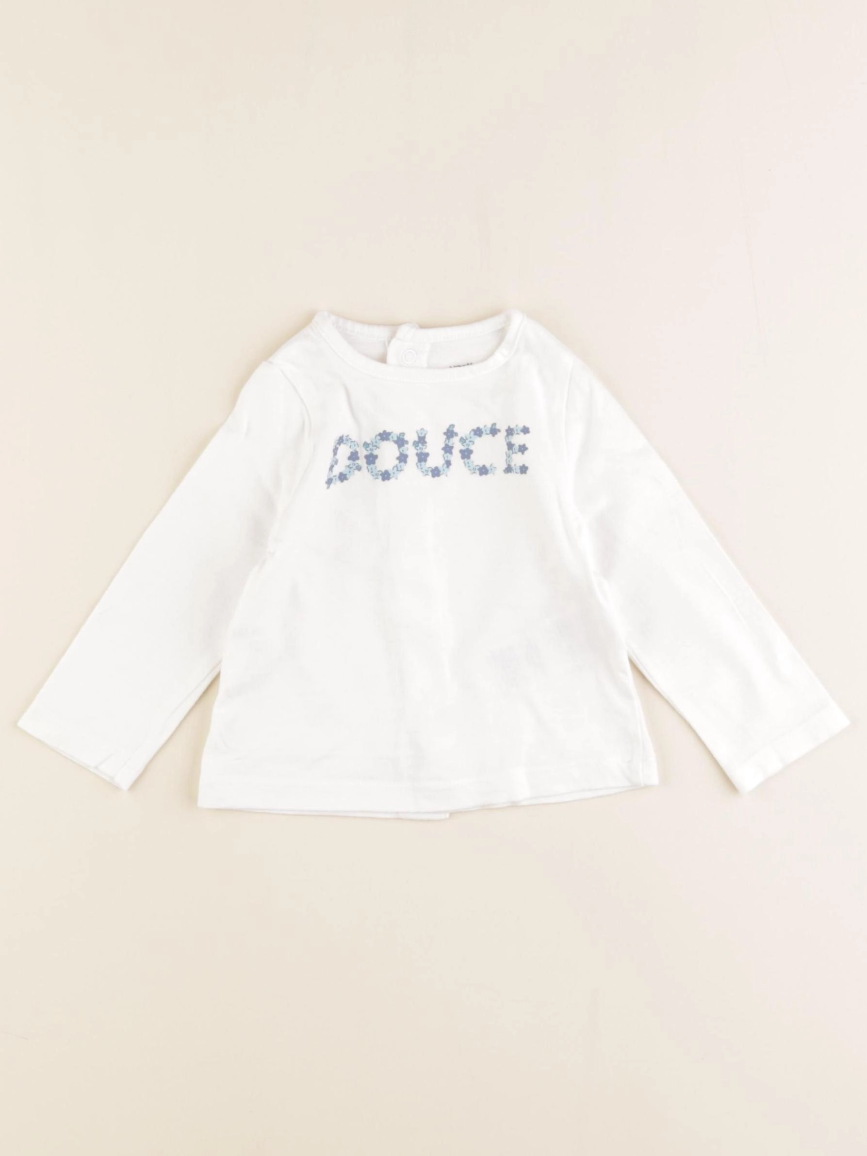 Vertbaudet - tee-shirt blanc, bleu - 3 mois