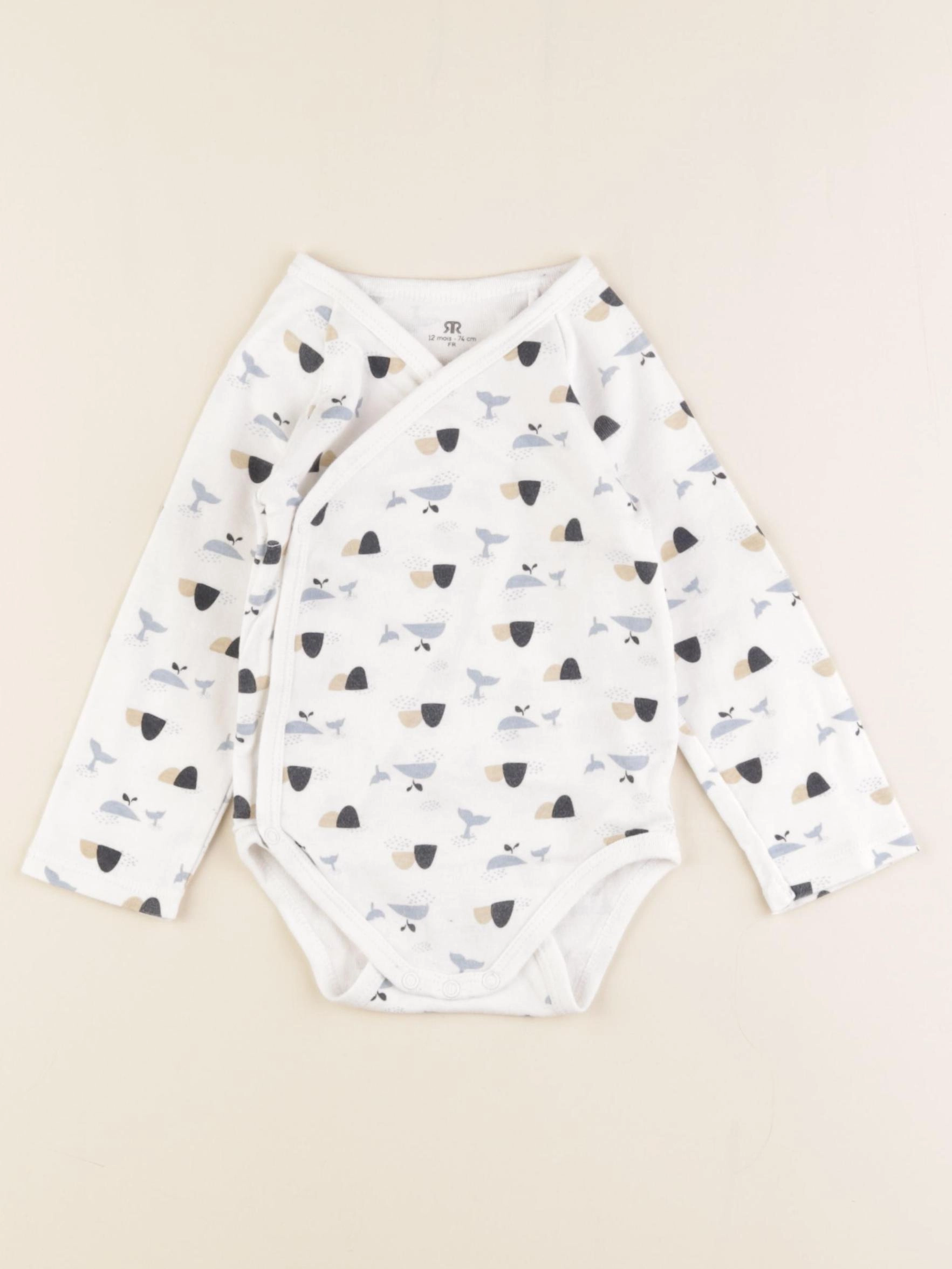 La Redoute - body blanc, bleu - 12 mois