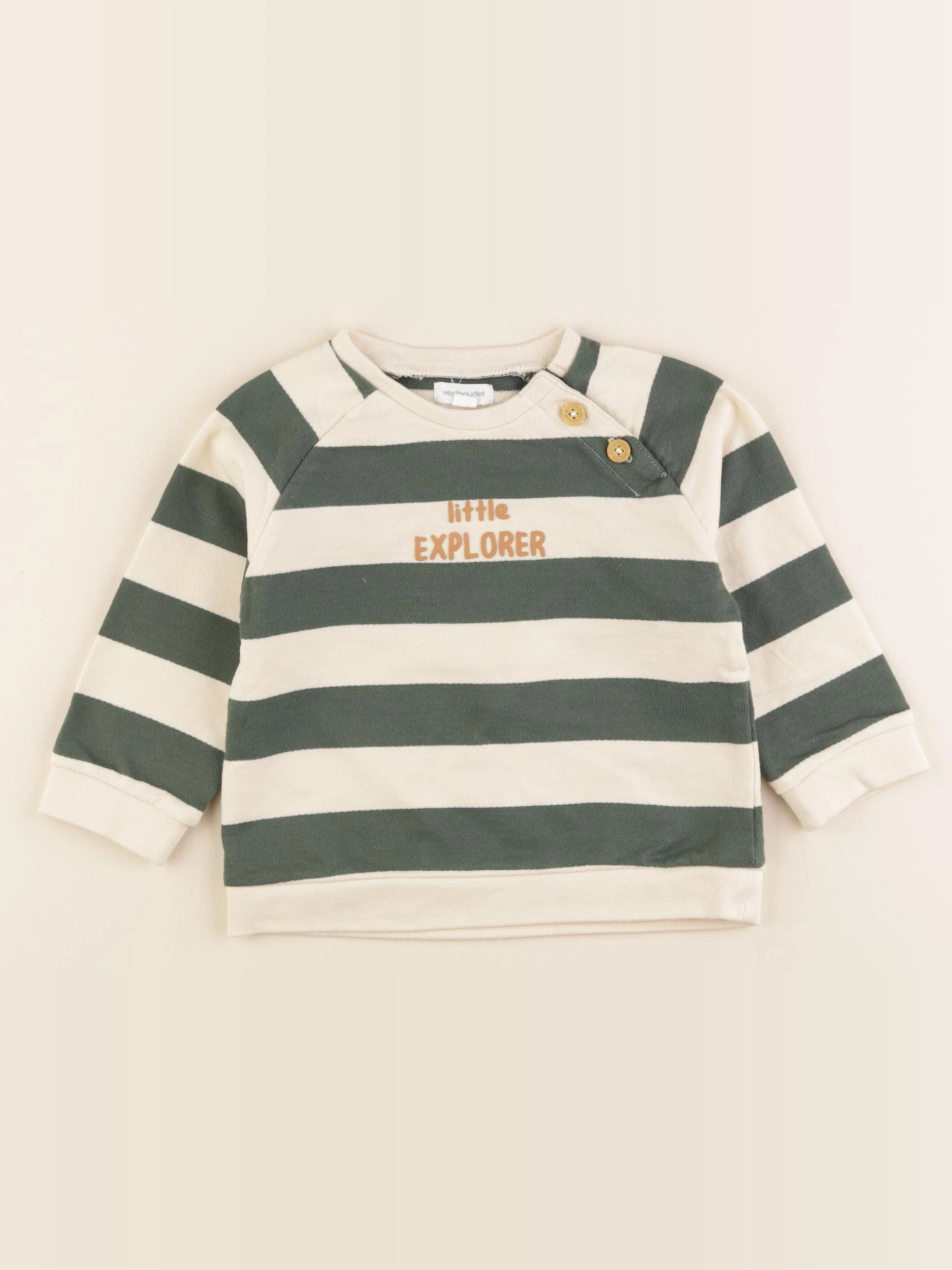 Vertbaudet - sweat beige, vert - 18 mois