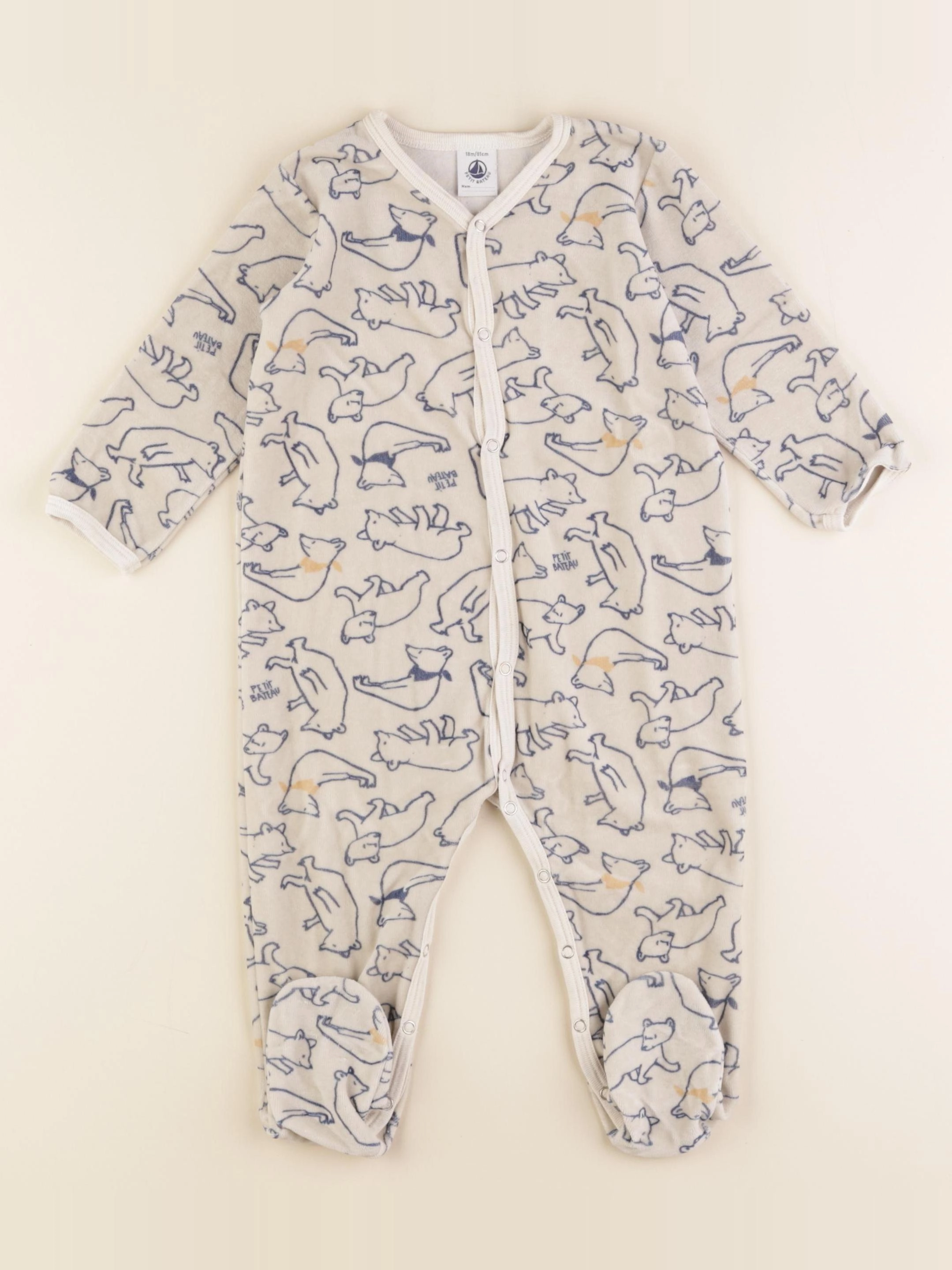 Petit Bateau - pyjama velours gris - 18 mois