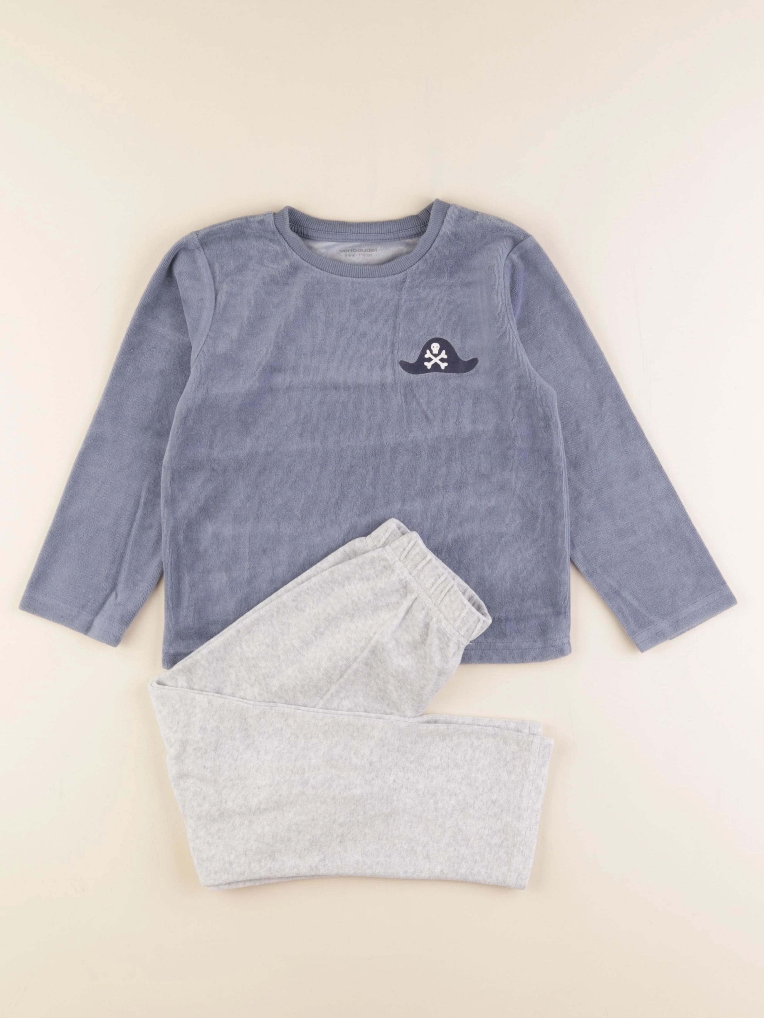 Vertbaudet - pyjama velours bleu, gris - 6 ans