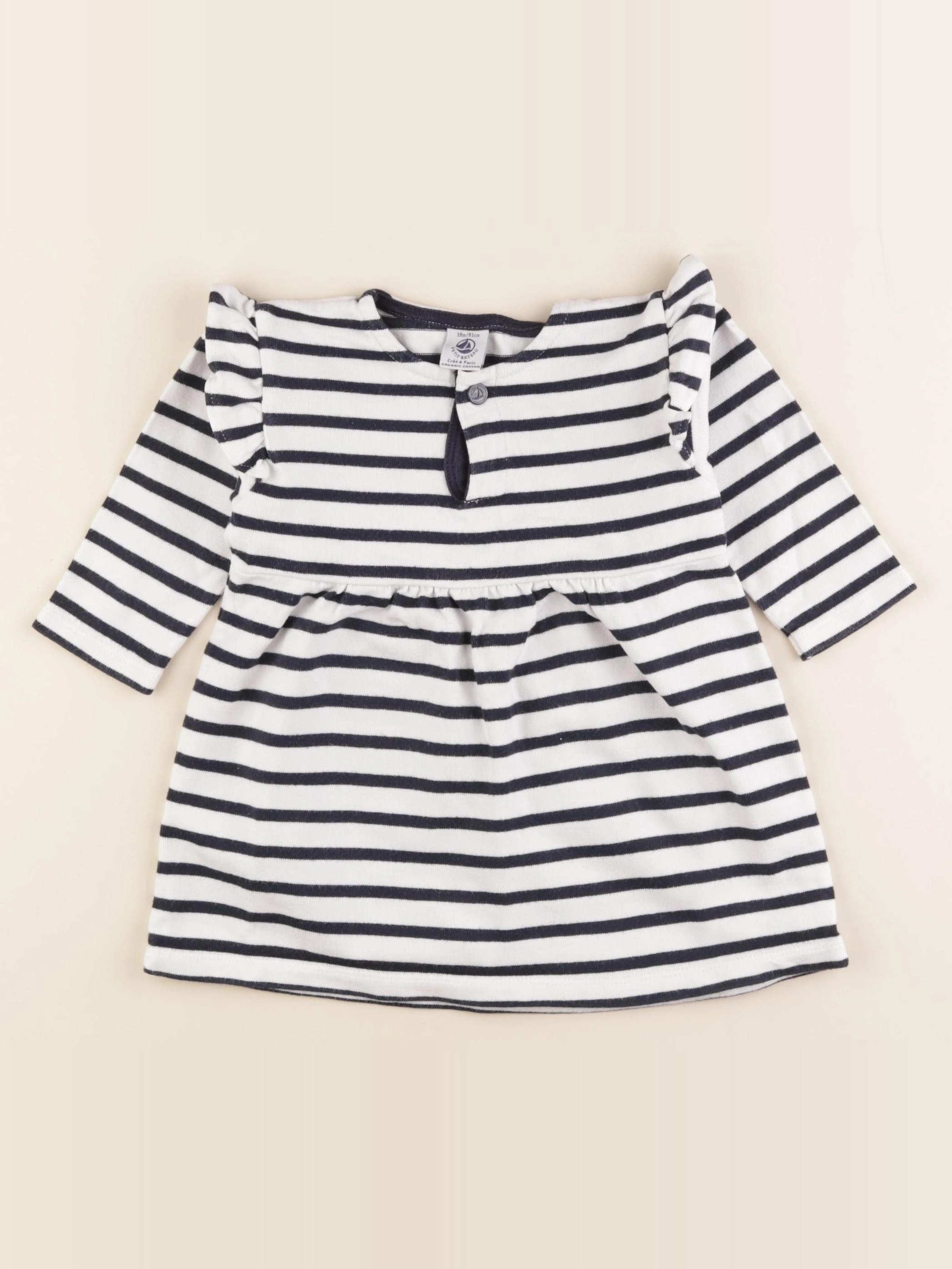 Petit Bateau - robe blanc, bleu - 18 mois