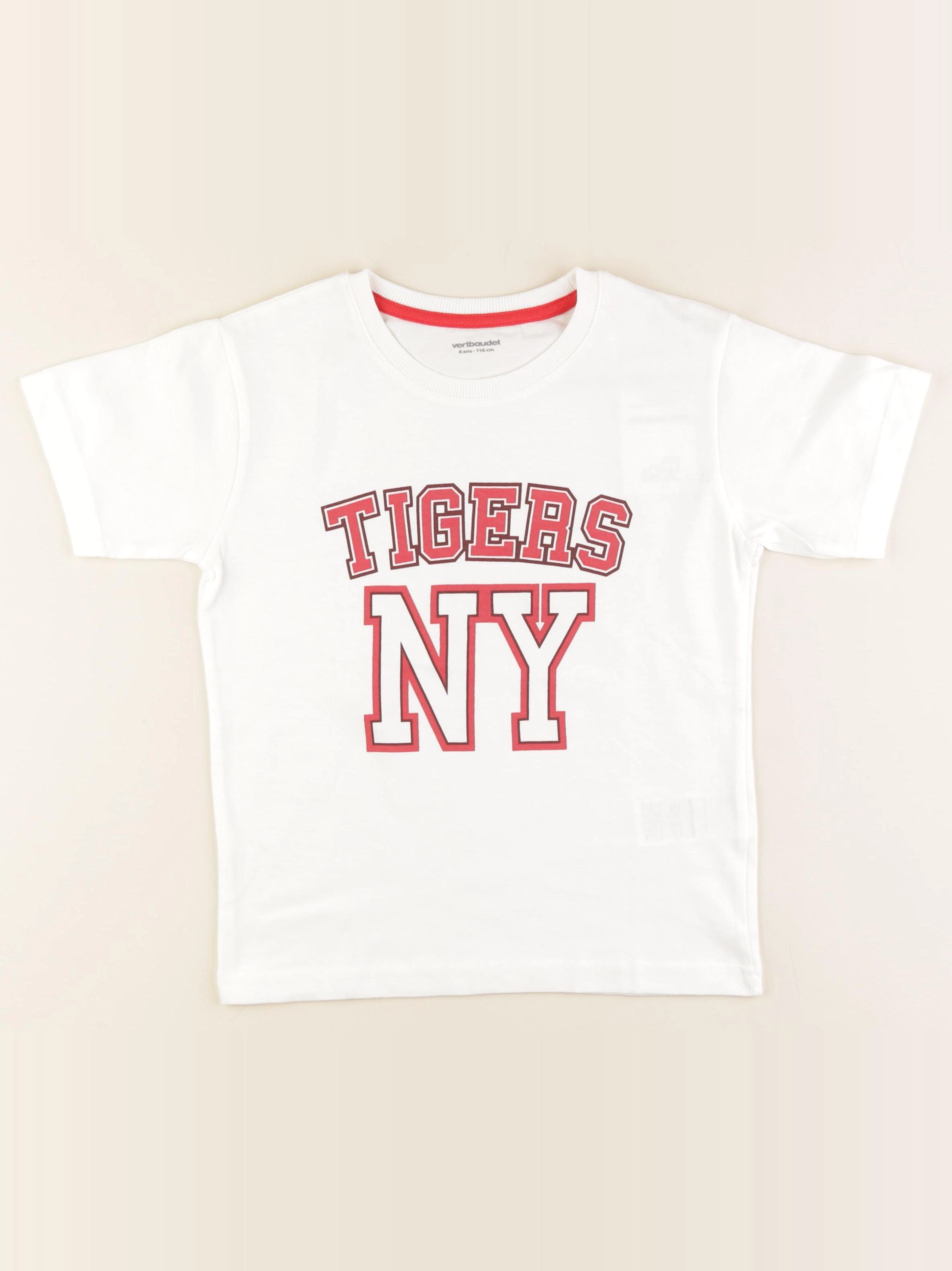 Vertbaudet - tee-shirt blanc, rouge - 6 ans