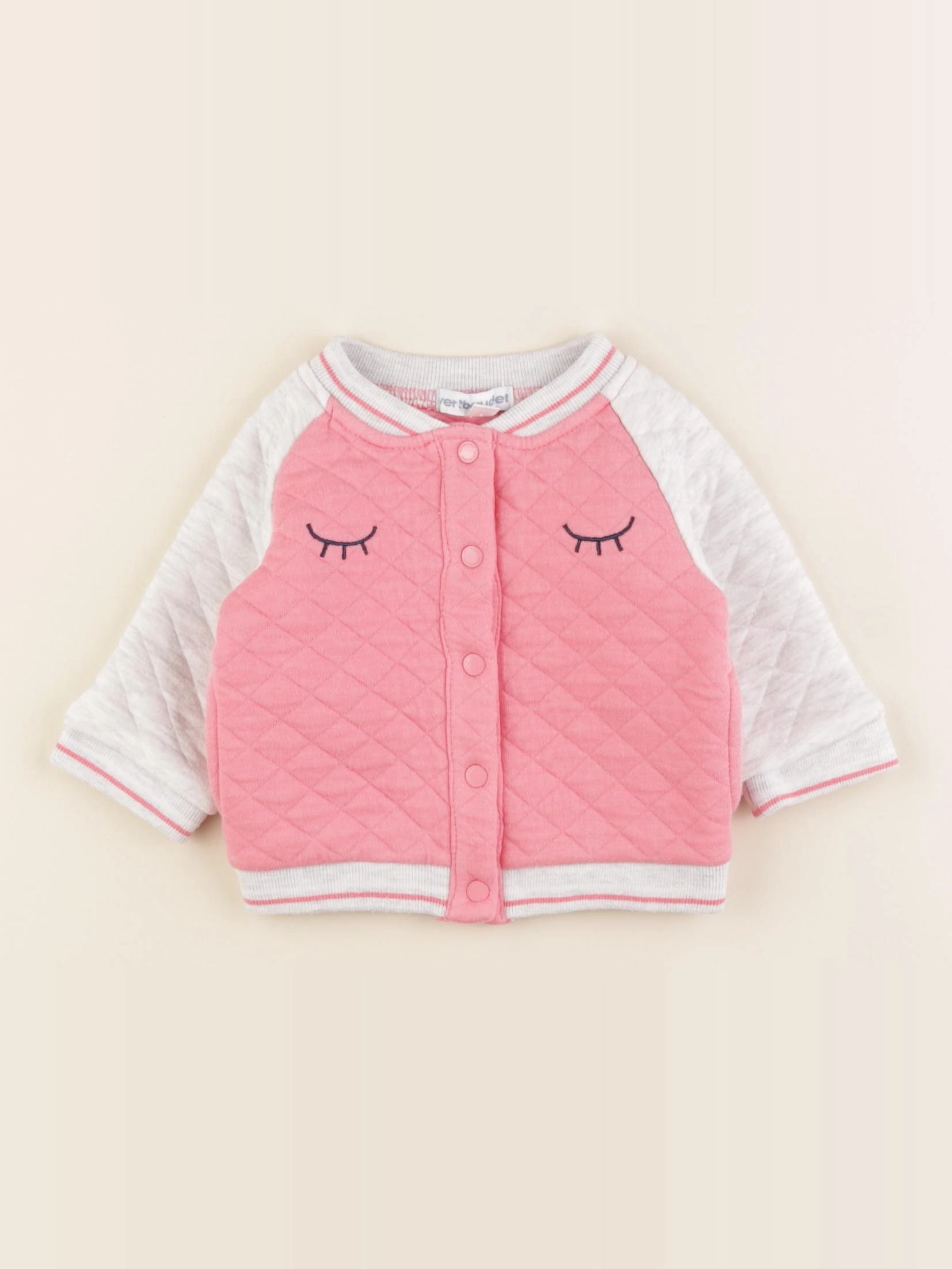 Vertbaudet - sweat gris, rose - 3 mois