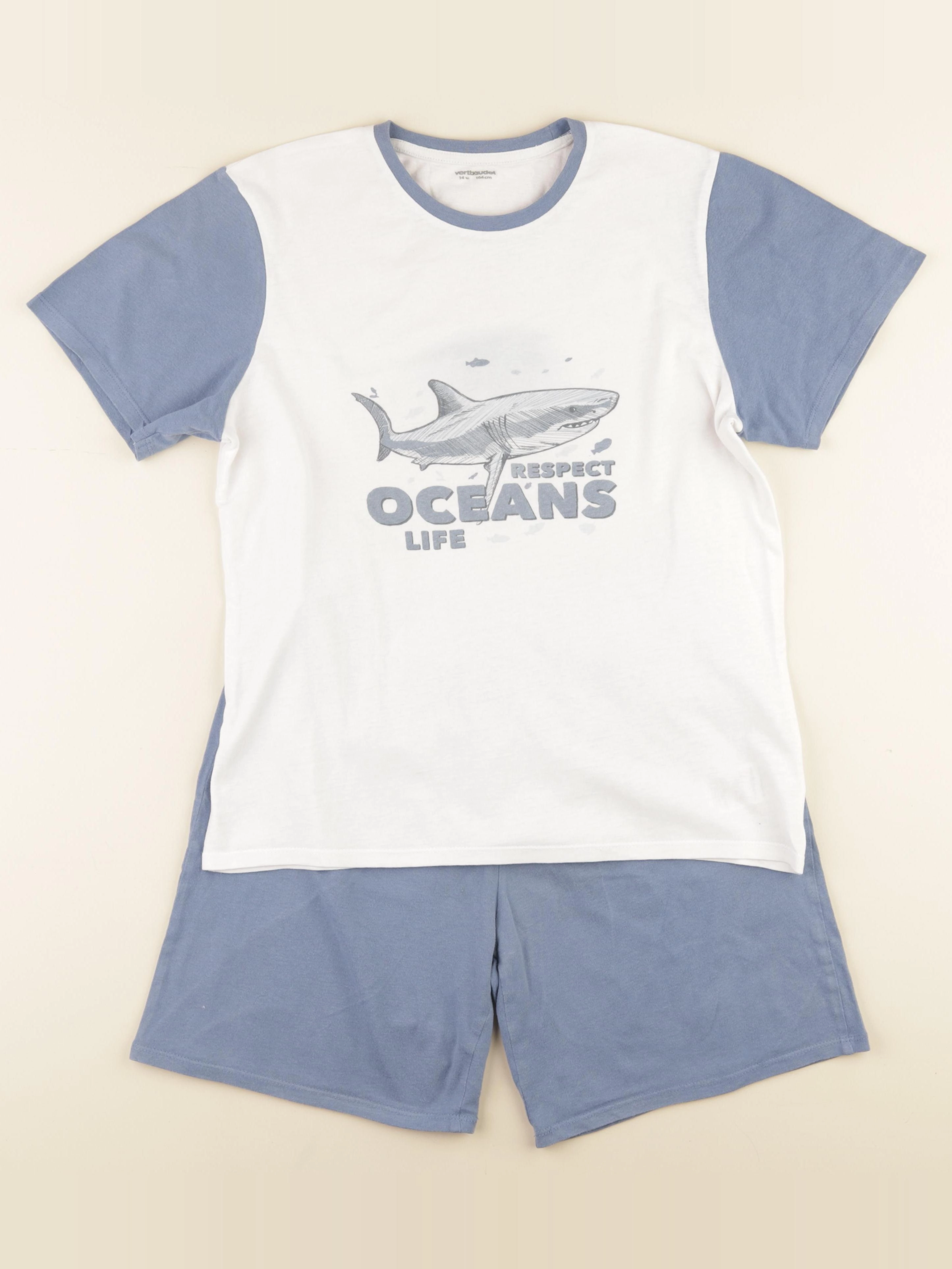 Vertbaudet - pyjama coton bleu, blanc - 14 ans