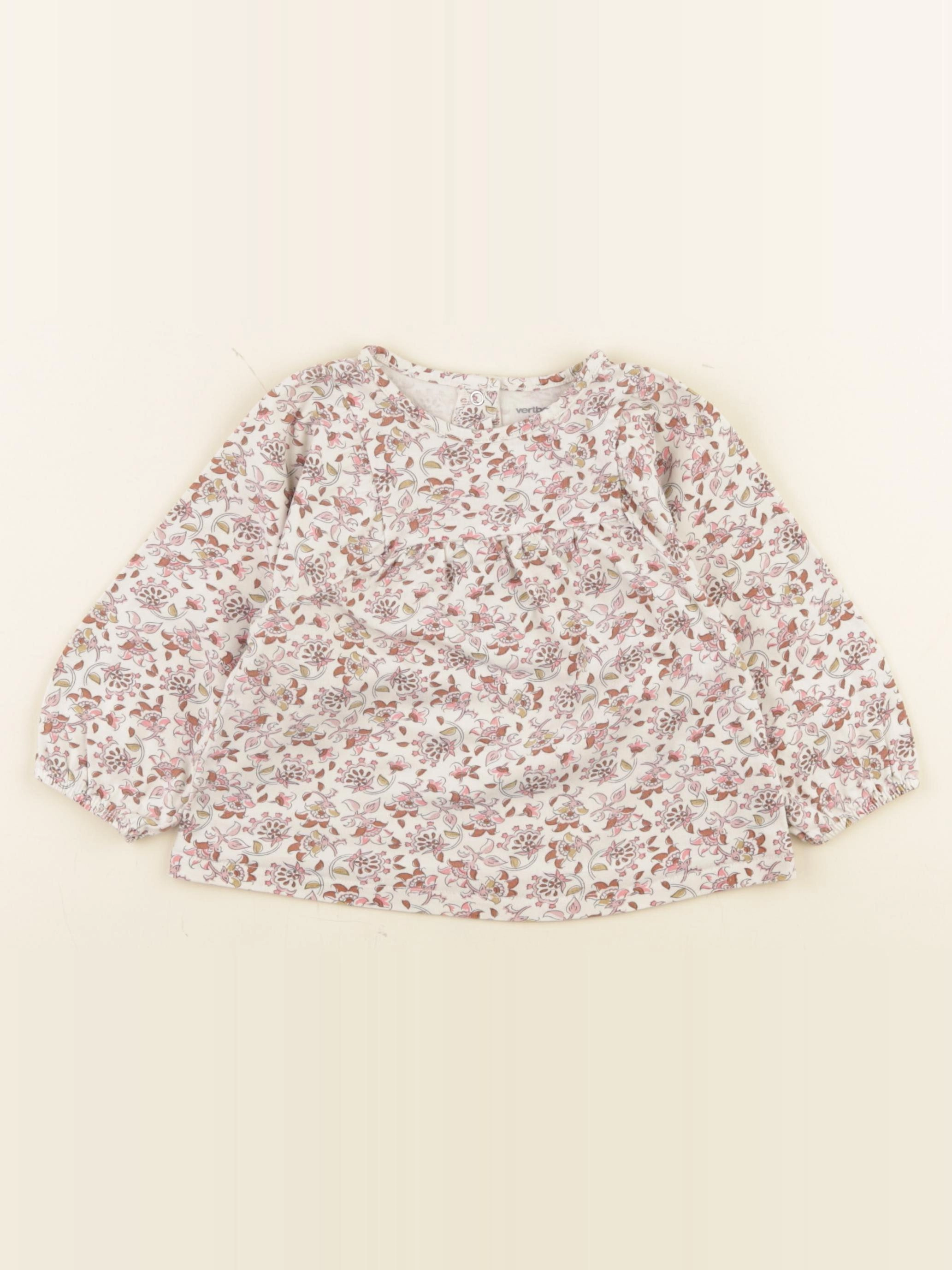 Vertbaudet - tee-shirt beige, rose - 18 mois