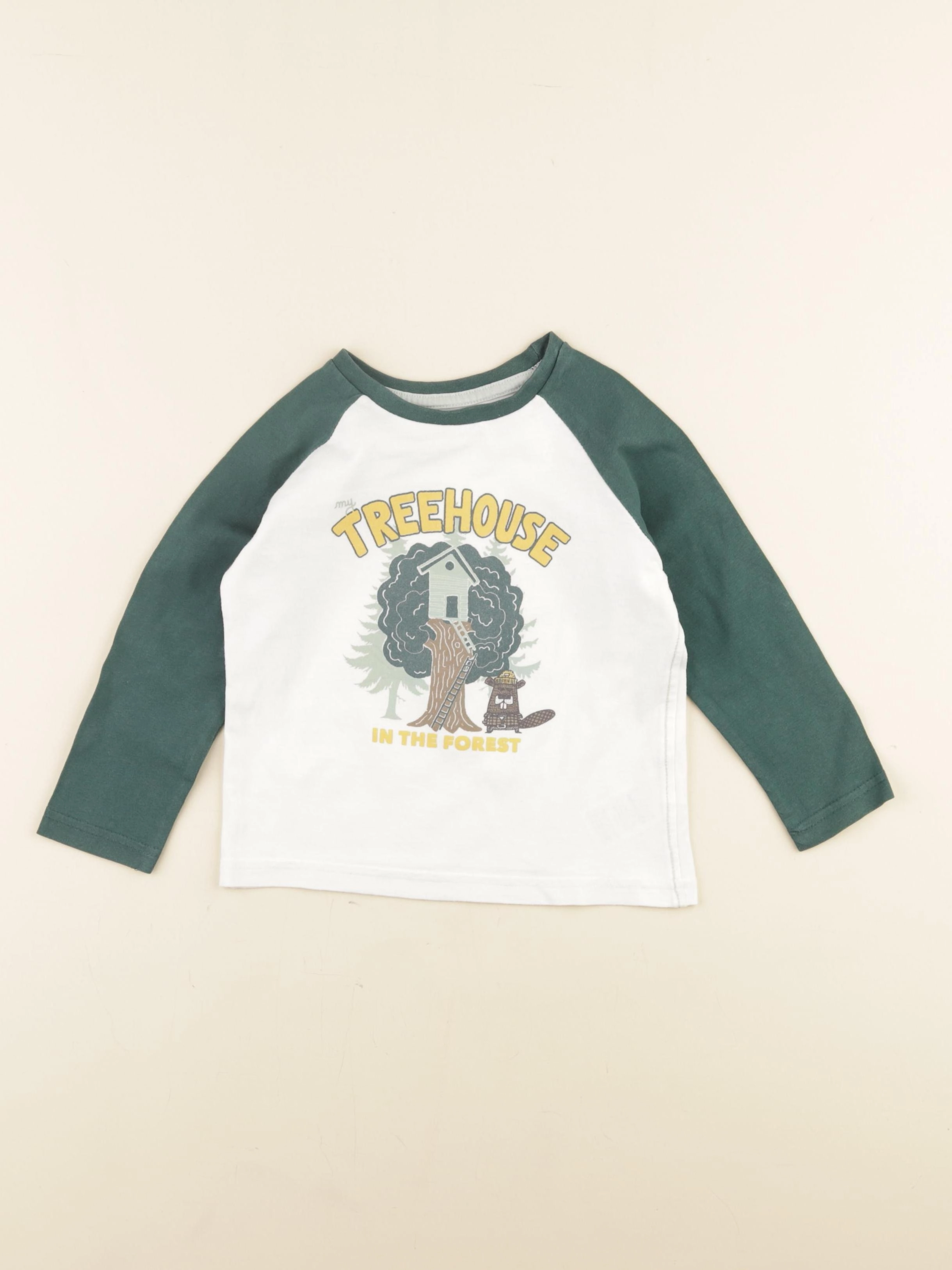 Vertbaudet - tee-shirt vert, blanc - 3 ans