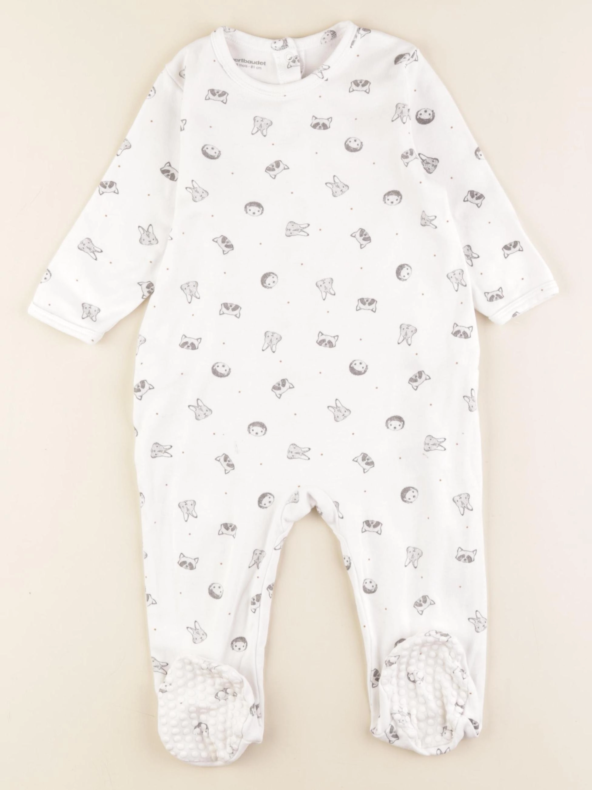 Vertbaudet - pyjama coton blanc, gris - 18 mois
