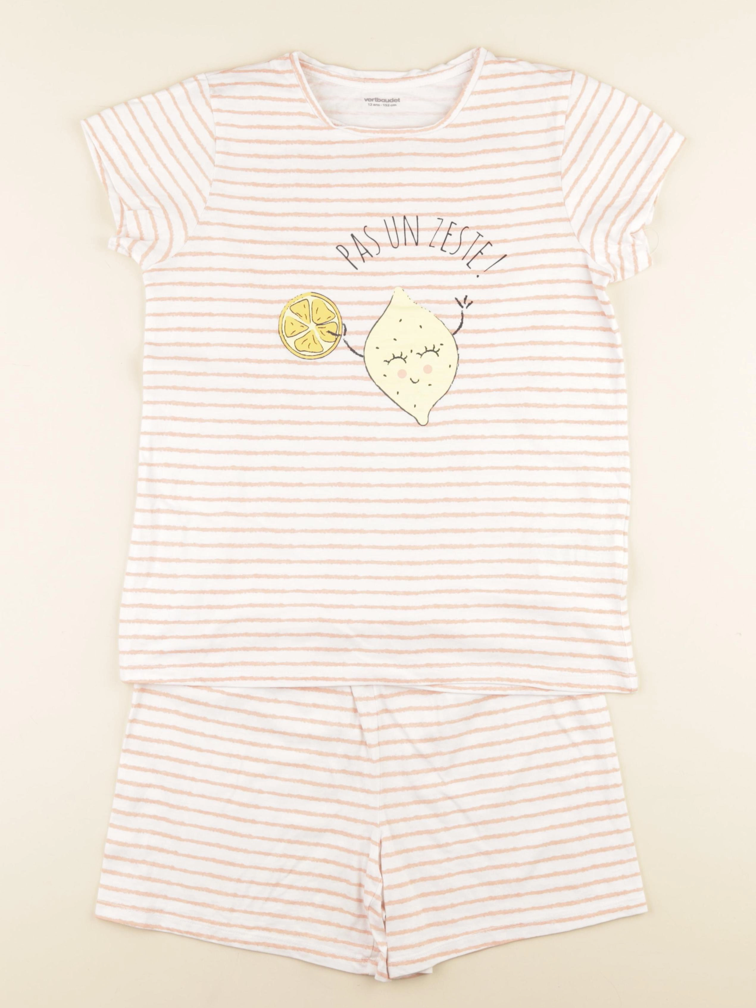 Vertbaudet - pyjama coton blanc, rose - 12 ans