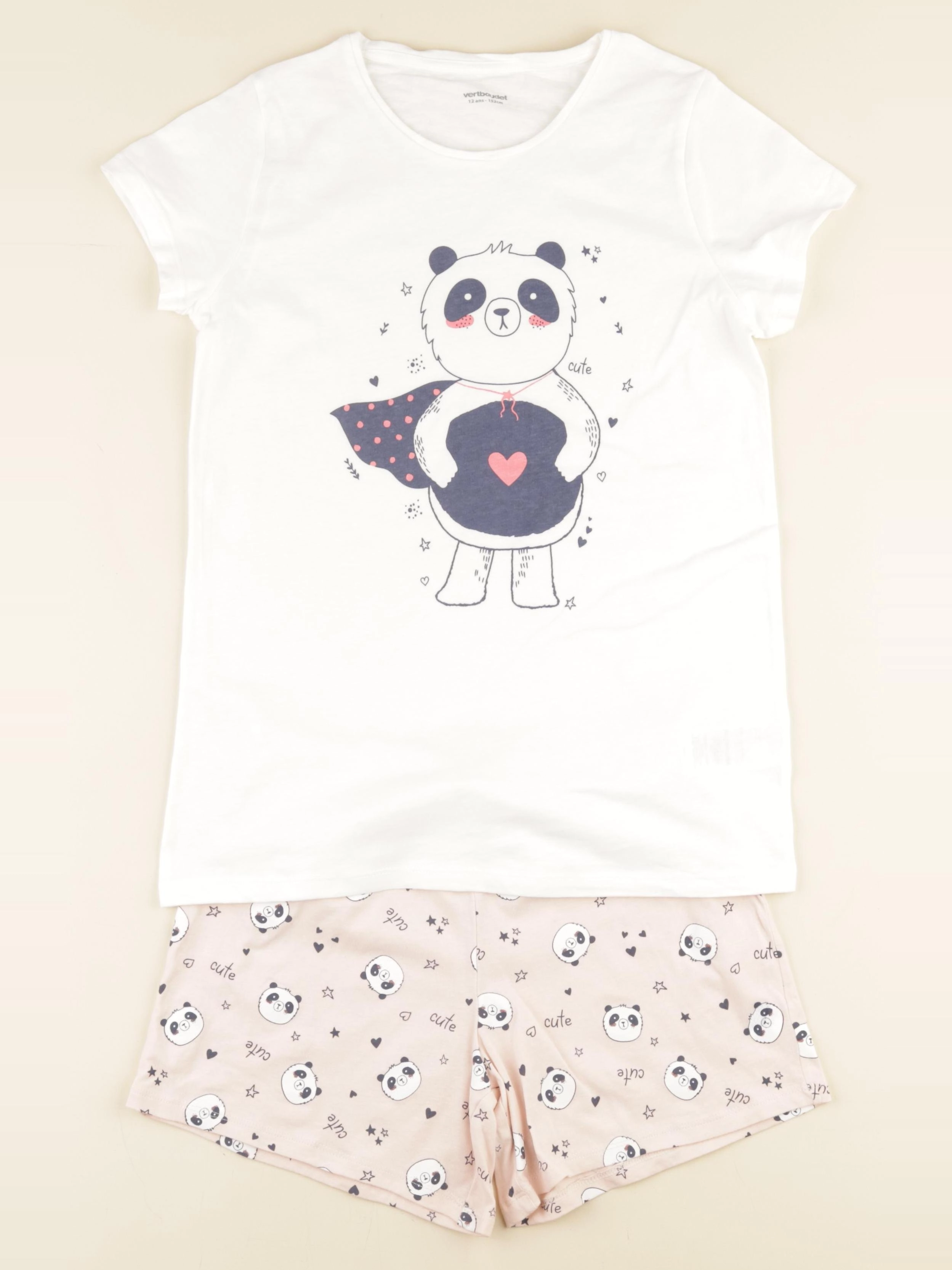Vertbaudet - pyjama coton blanc, rose - 12 ans