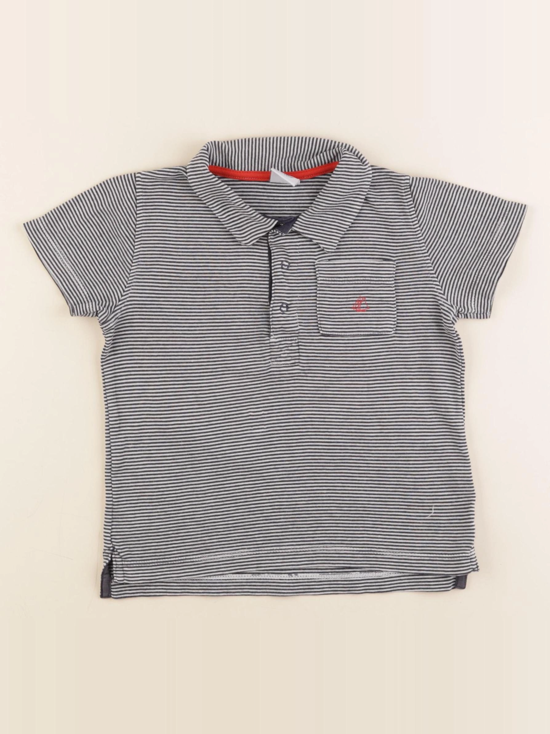 Petit Bateau - polo blanc, bleu - 3 ans