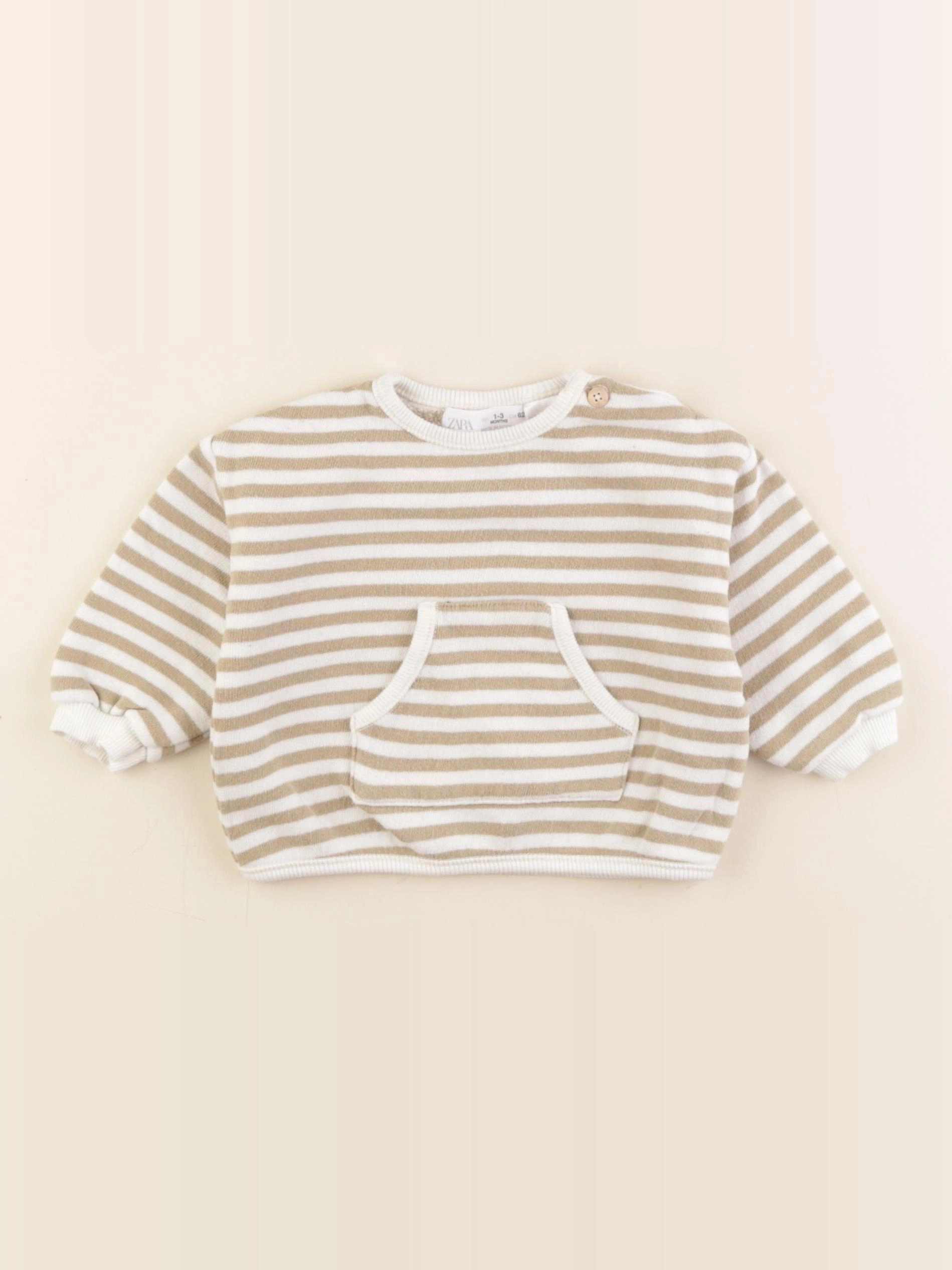 Zara - sweat beige, vert - 1/3 mois