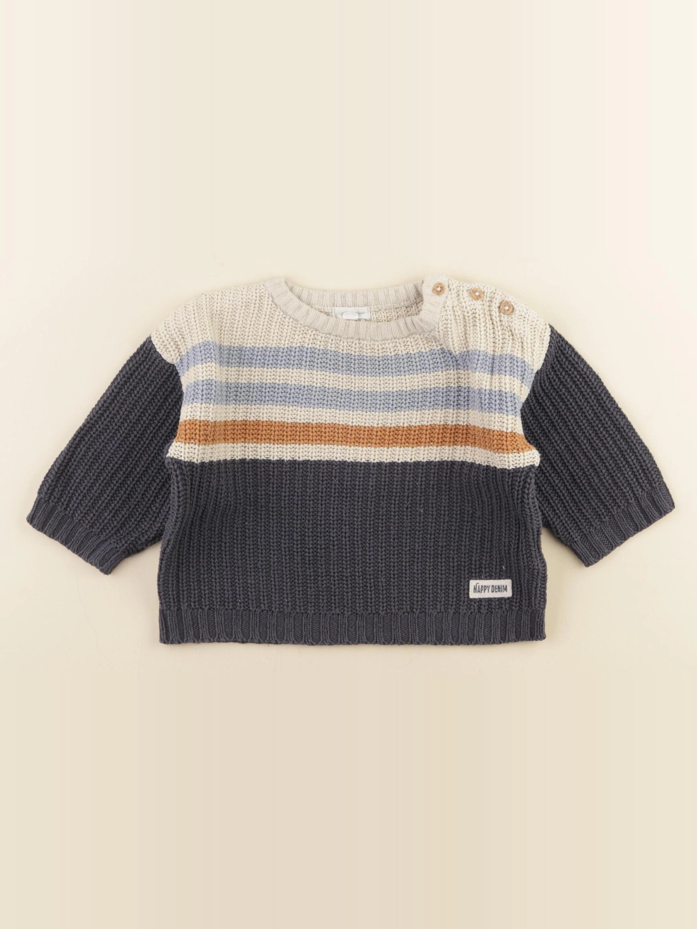 Vertbaudet - pull bleu, blanc - 12 mois