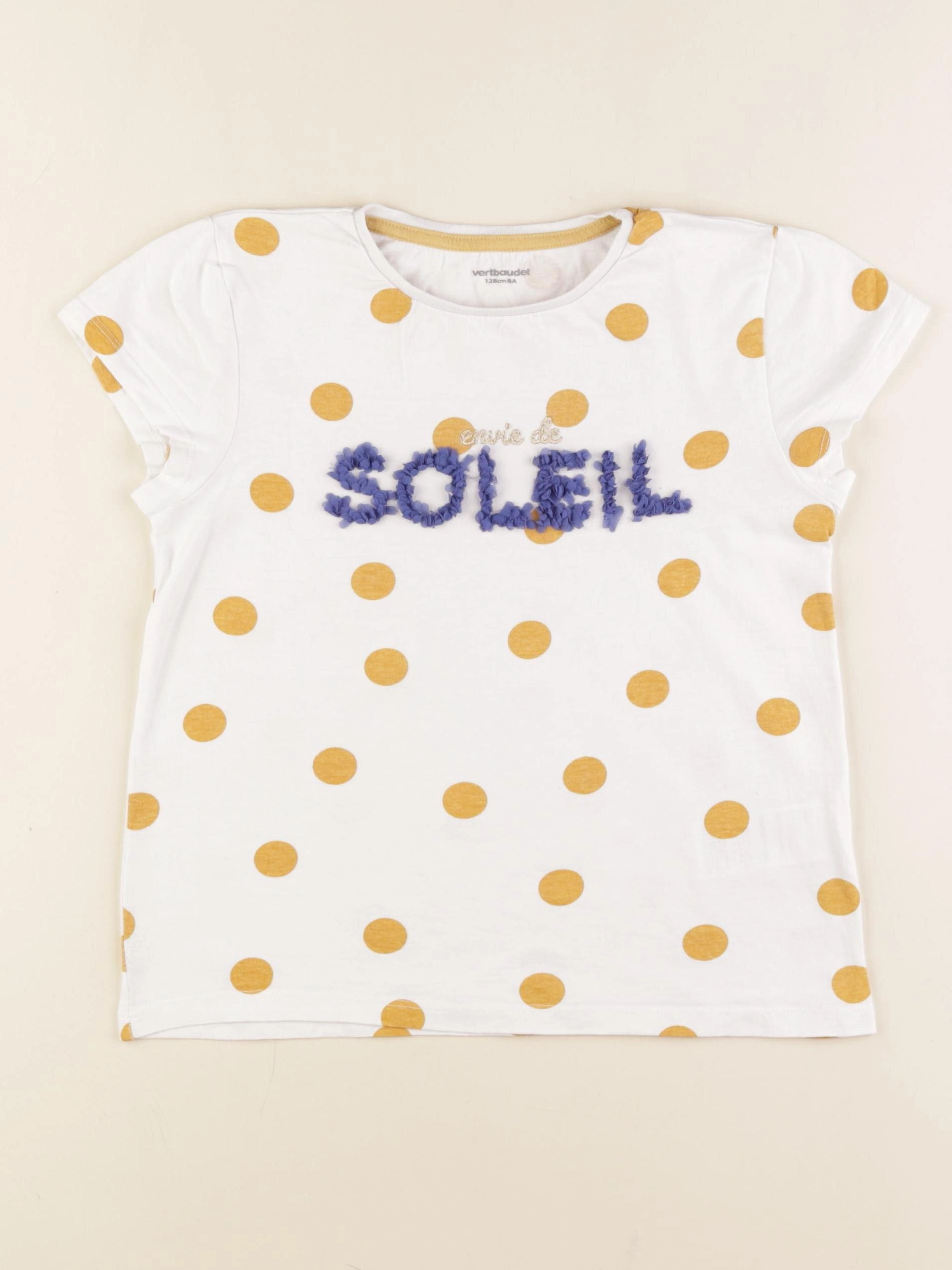 Vertbaudet - tee-shirt blanc, jaune - 8 ans
