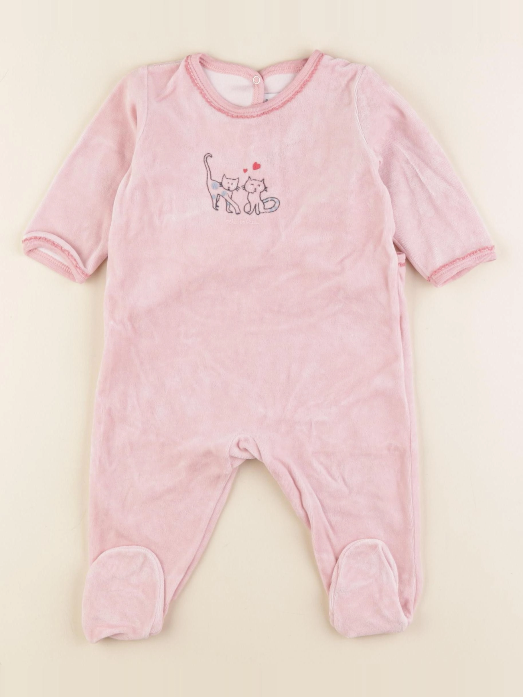 Petit Bateau - pyjama velours rose - 6 mois