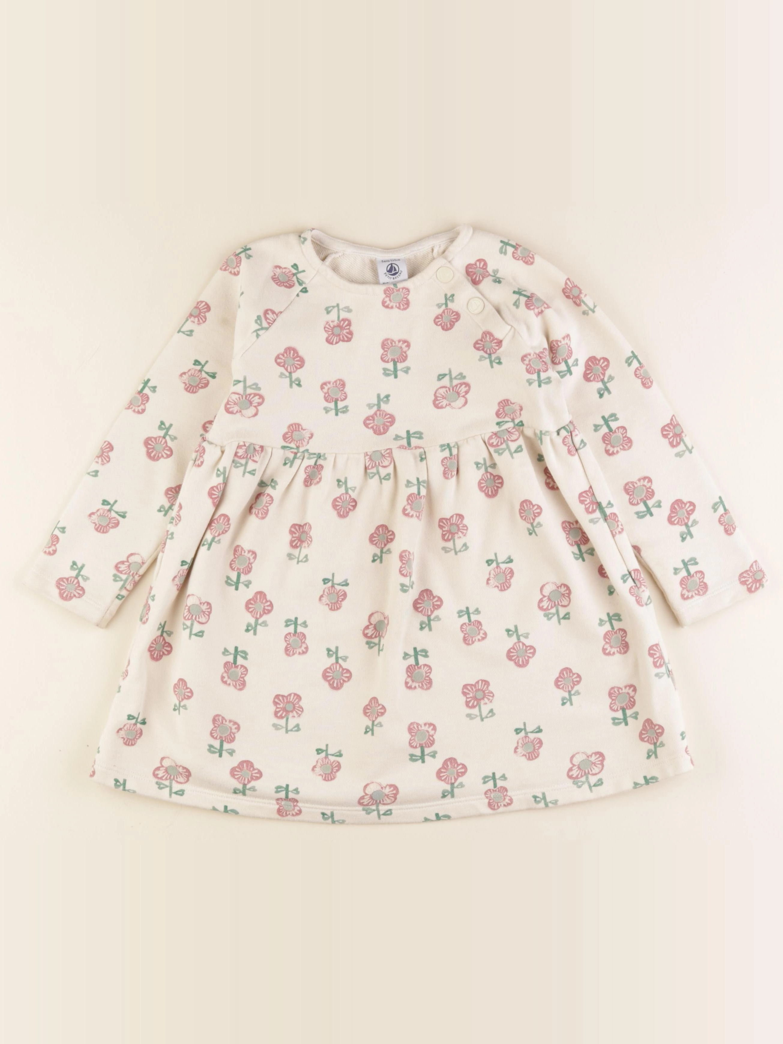Petit Bateau - robe beige, rose - 5 ans