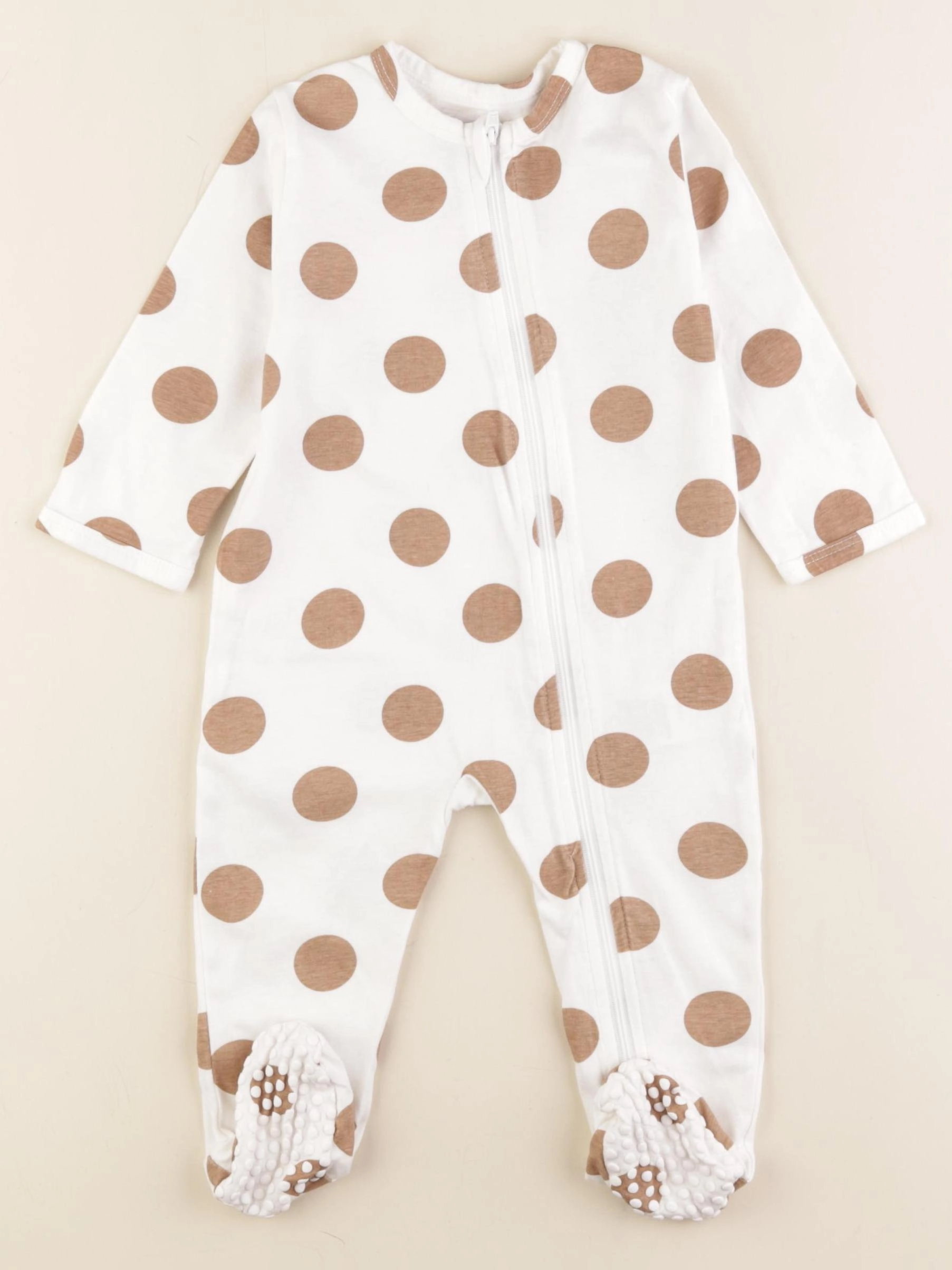 Vertbaudet - pyjama coton blanc, marron - 9 mois