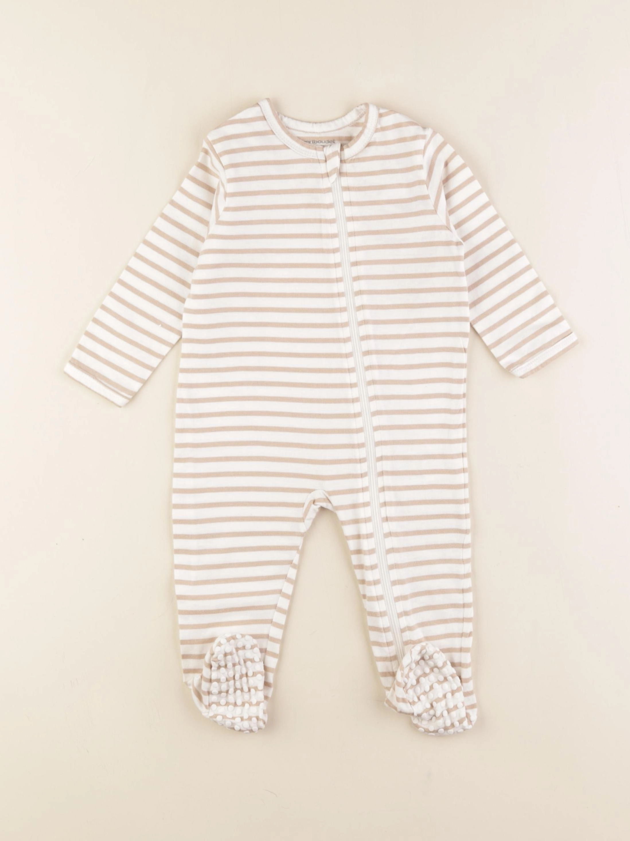 Vertbaudet - pyjama coton blanc, marron - 9 mois
