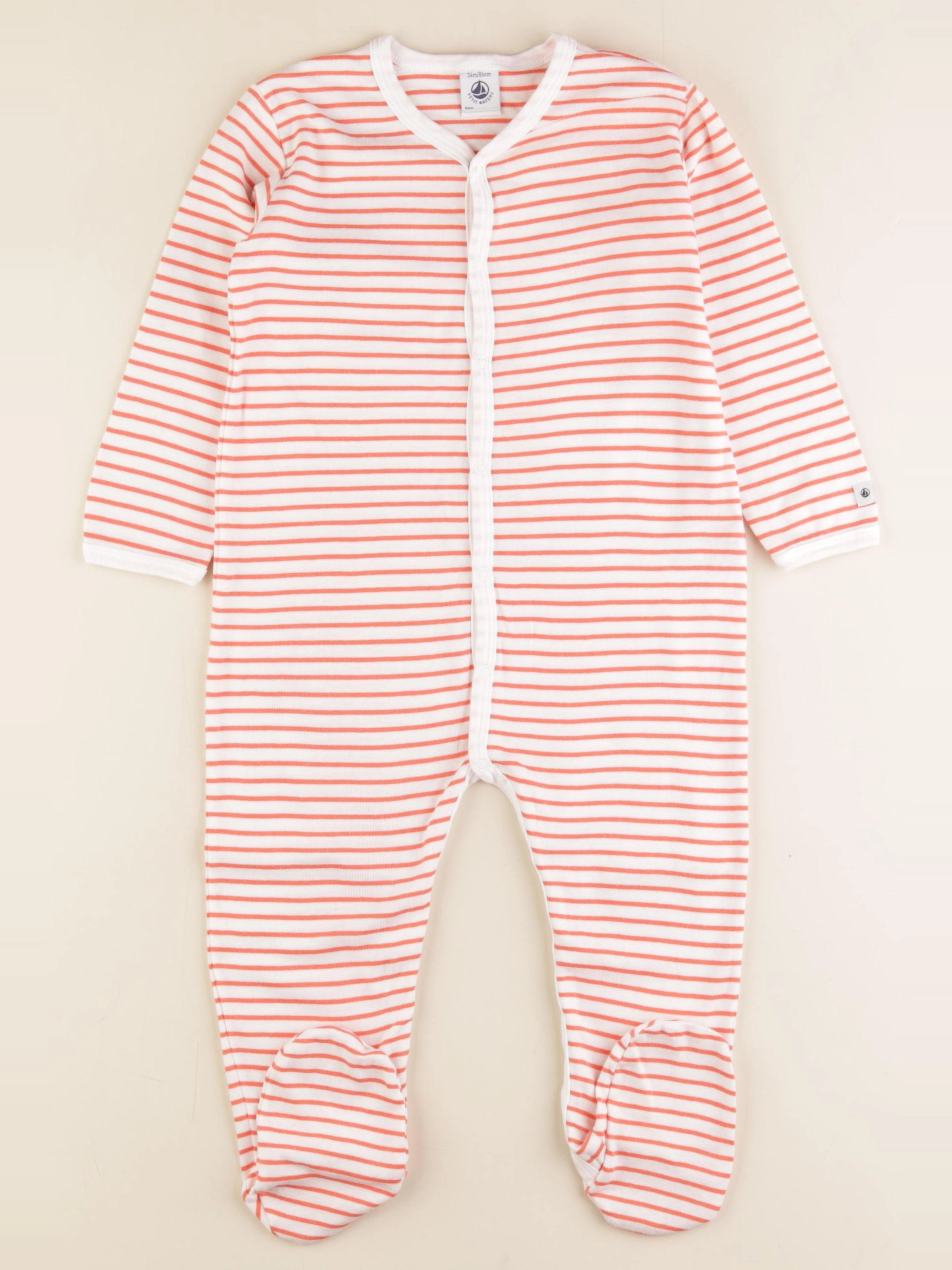 Petit Bateau - pyjama coton blanc, orange - 24 mois