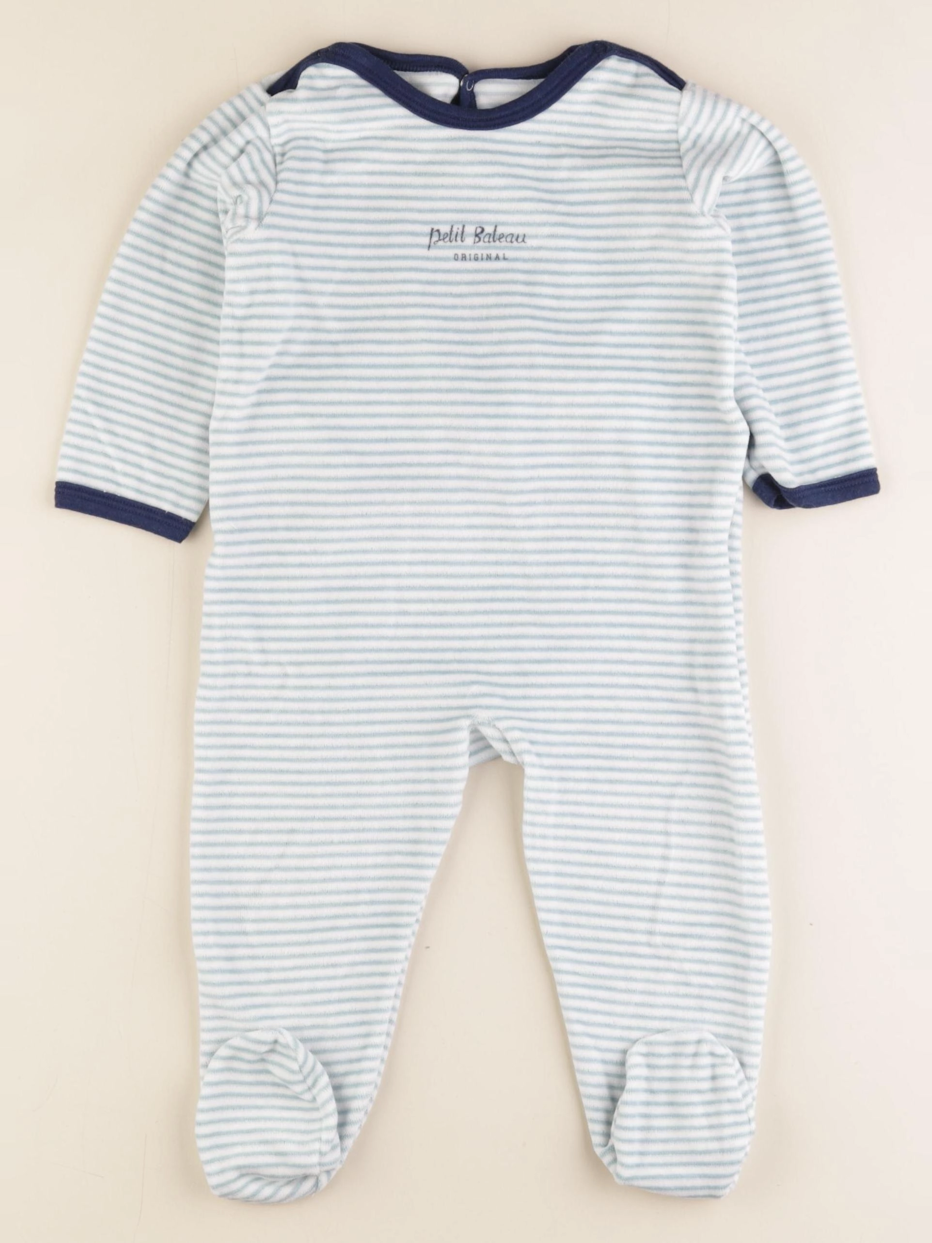 Petit Bateau - pyjama velours blanc, bleu - 18 mois