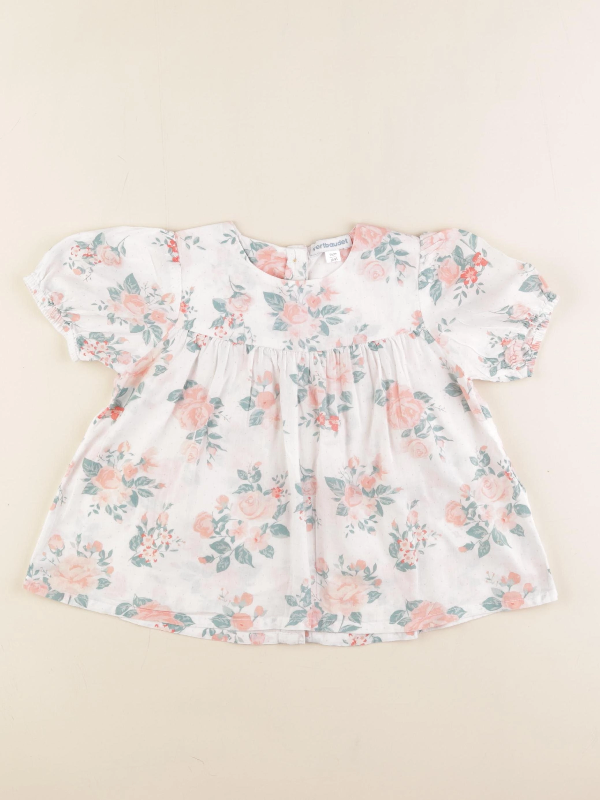Vertbaudet - blouse blanc, rose - 3 ans