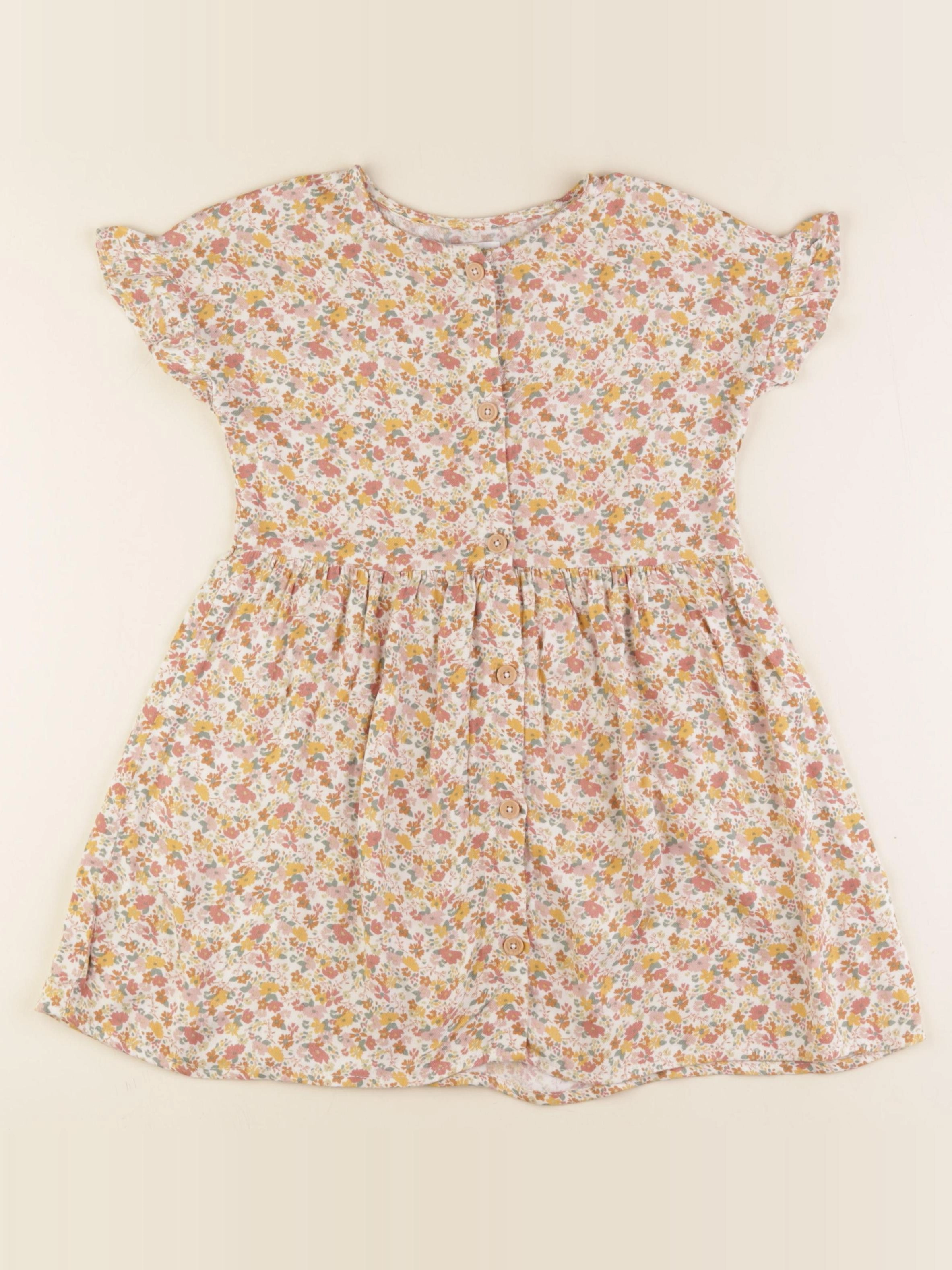Vertbaudet - robe jaune, marron, rose - 5 ans