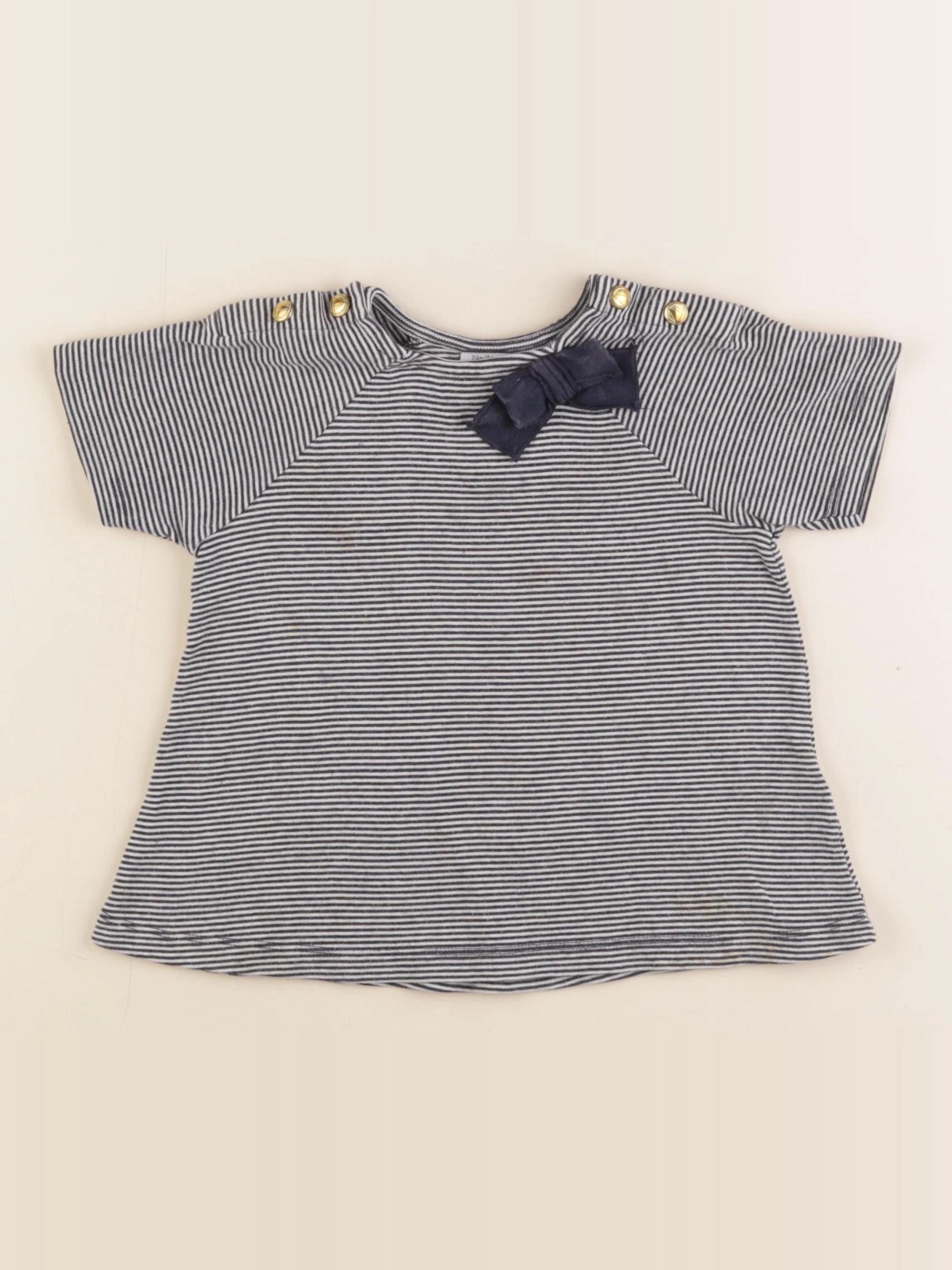Petit Bateau - tee-shirt blanc, bleu - 24 mois
